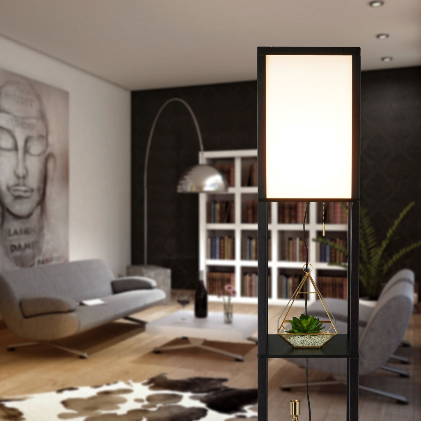 Floor lamp with shelf Black