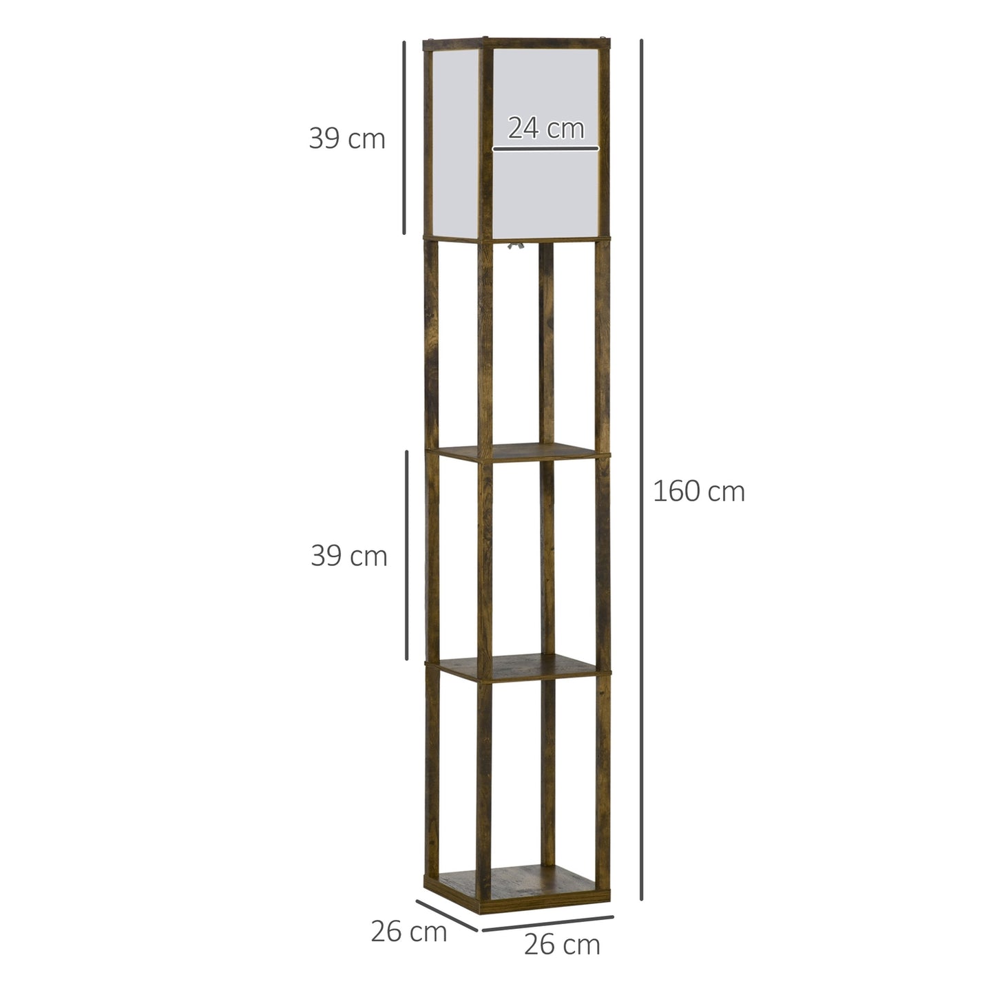 Floor lamp with shelves and lampshade, E27 socket, 40W