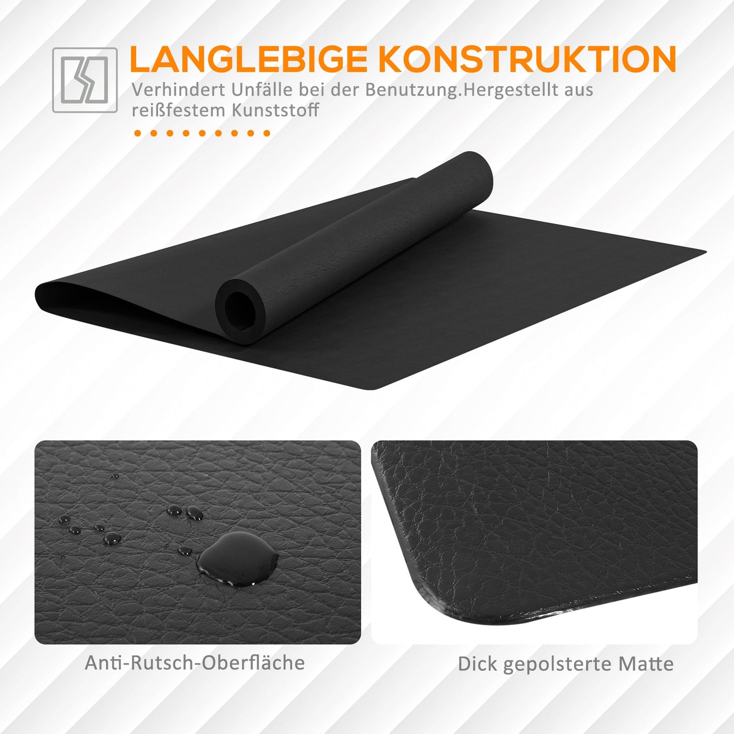 Black non-slip training mat, 4mm thick, 200x100cm