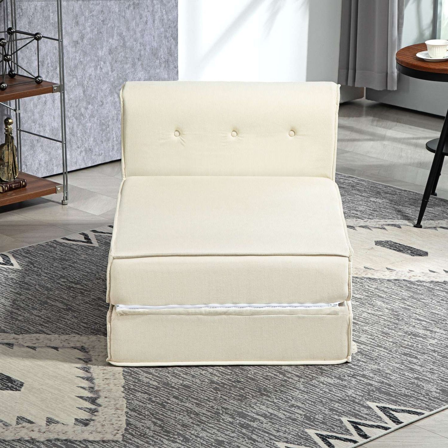 Convertible sofa bed - corduroy look, cream white, 240 kg Capacity