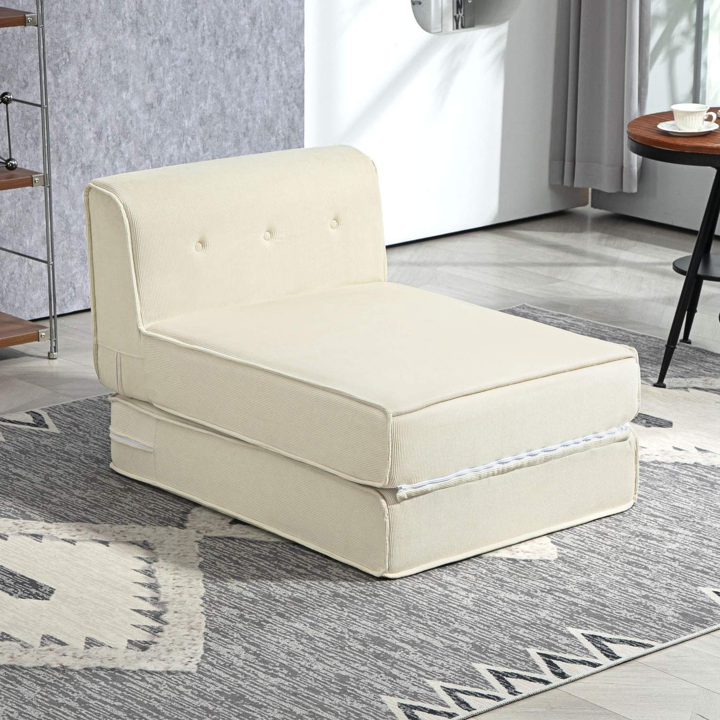 Convertible sofa bed - corduroy look, cream white, 240 kg Capacity