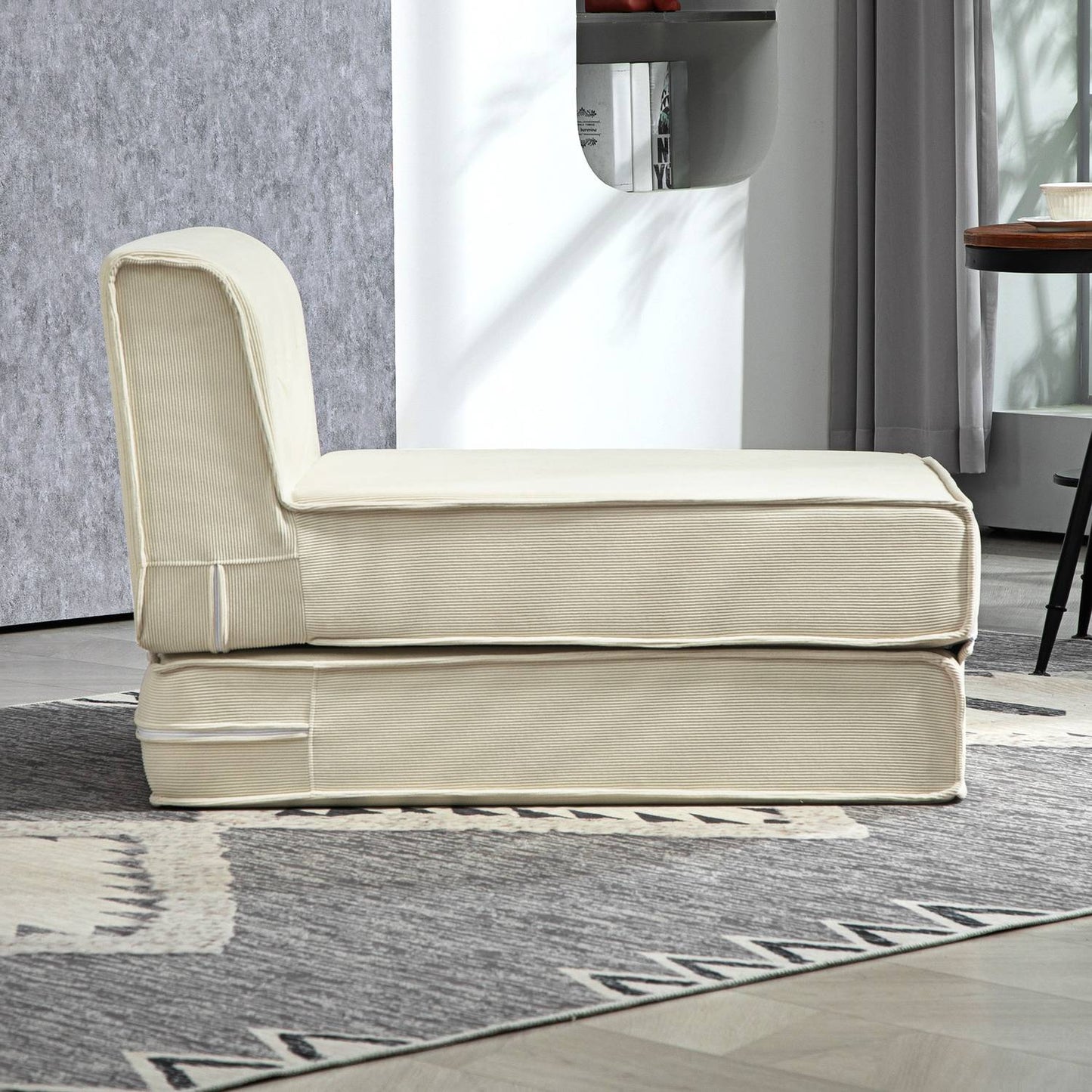 Convertible sofa bed - corduroy look, cream white, 240 kg Capacity