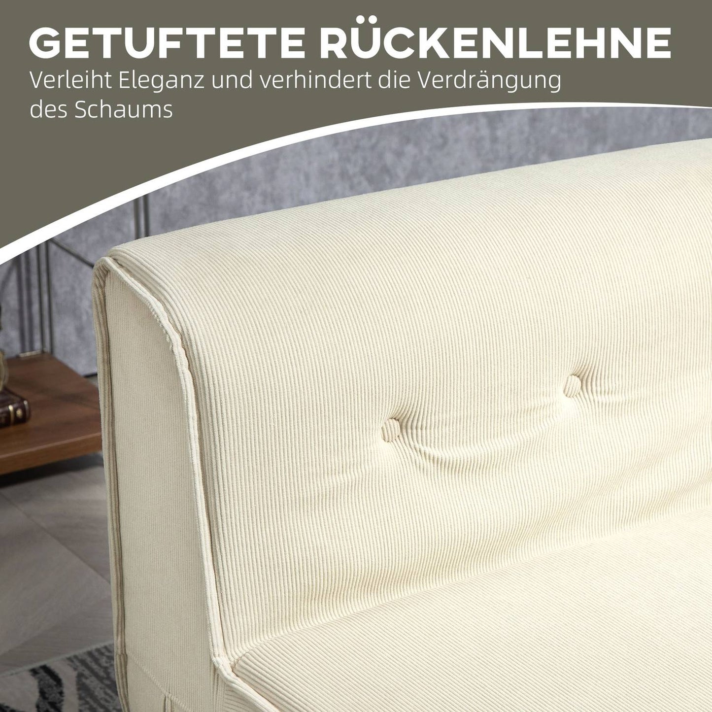 Convertible sofa bed - corduroy look, cream white, 240 kg Capacity