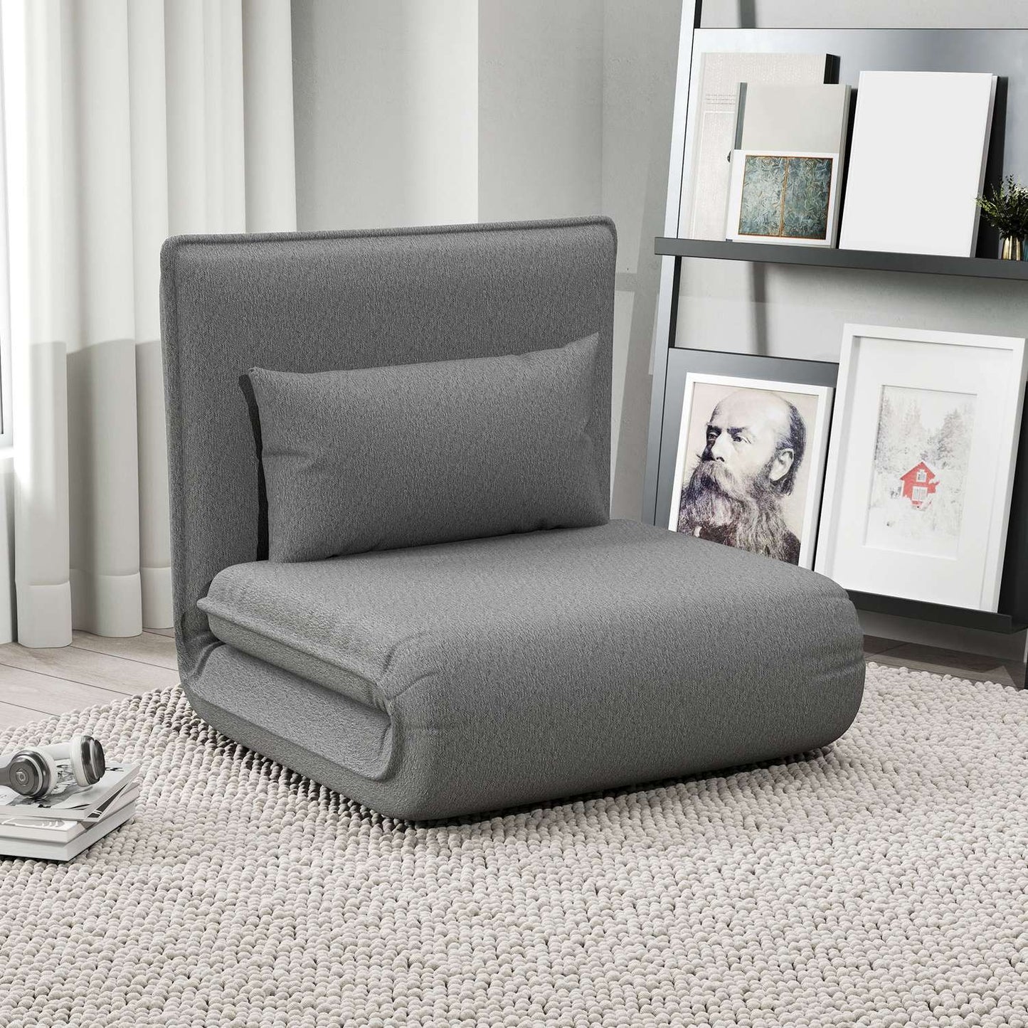 3-in-1 dark gray folding sofa bed, padded for comfort