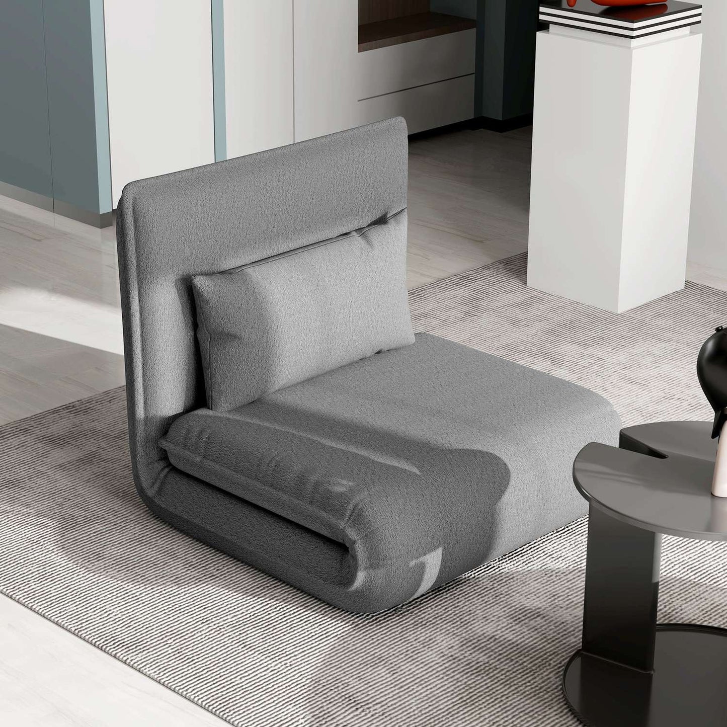 3-in-1 dark gray folding sofa bed, padded for comfort