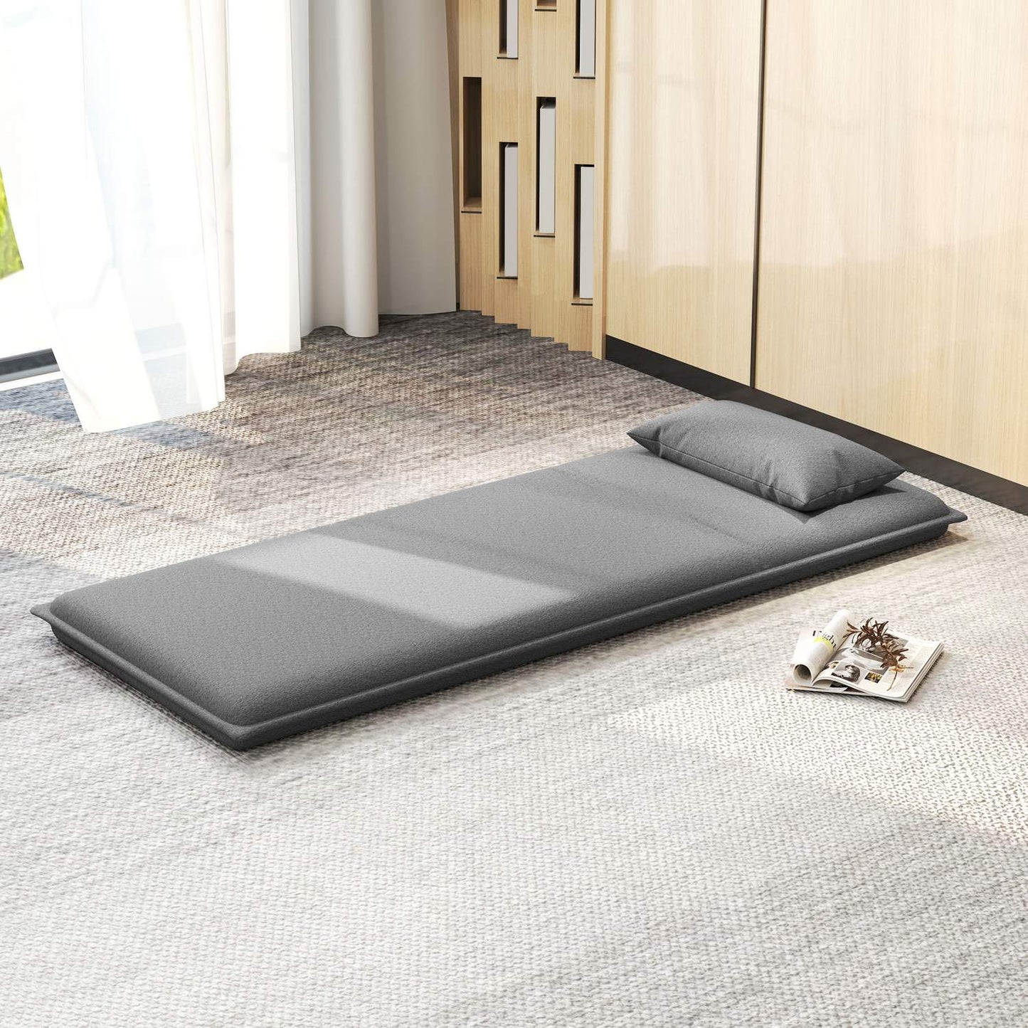 3-in-1 dark gray folding sofa bed, padded for comfort