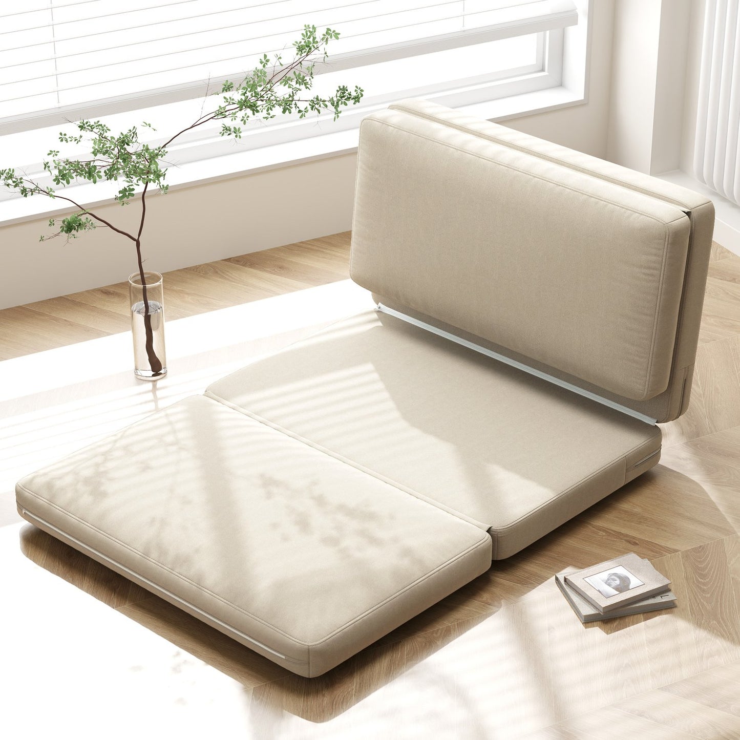 Convertible 3-in-1 sofa bed, velvet look, beige, capacity 240 kg