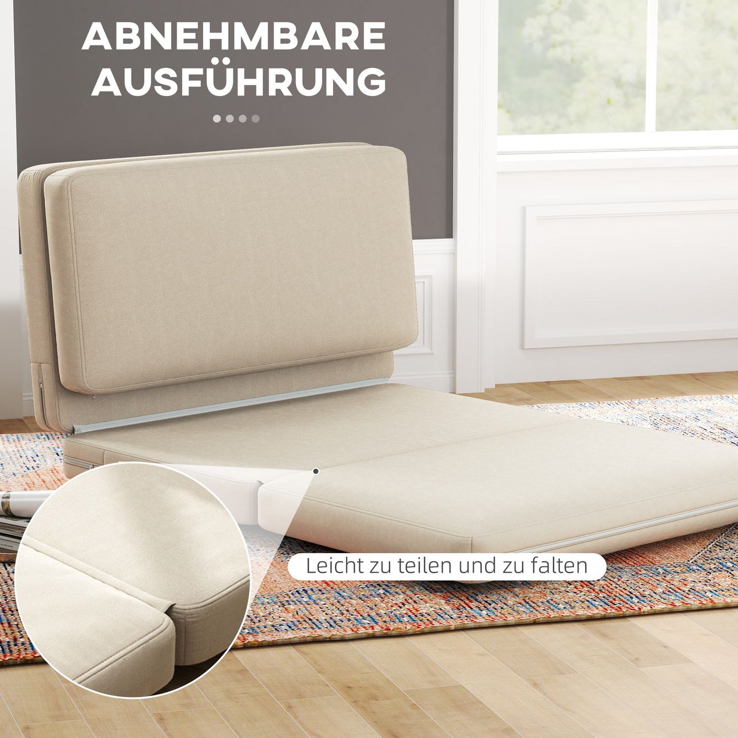 Convertible 3-in-1 sofa bed, velvet look, beige, capacity 240 kg