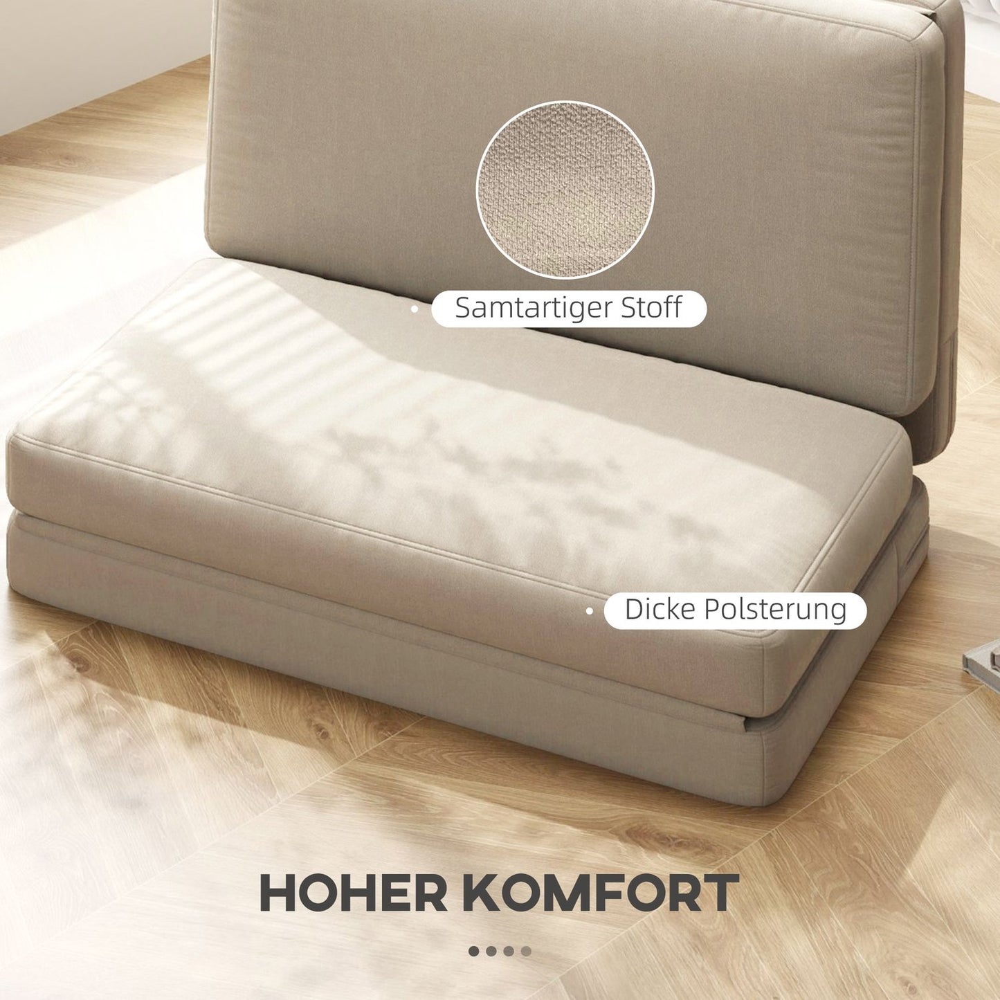 Convertible 3-in-1 sofa bed, velvet look, beige, capacity 240 kg