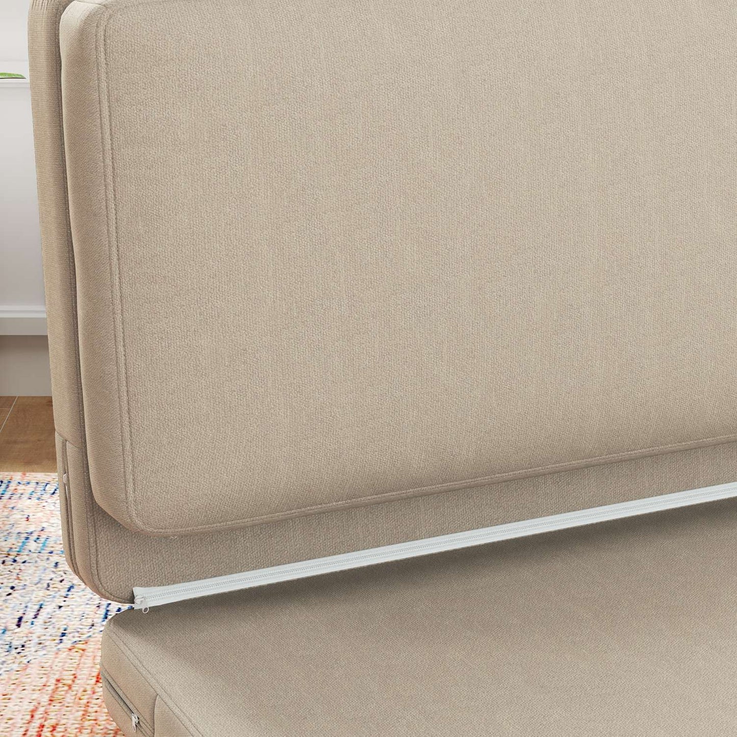 Convertible 3-in-1 sofa bed, velvet look, beige, capacity 240 kg