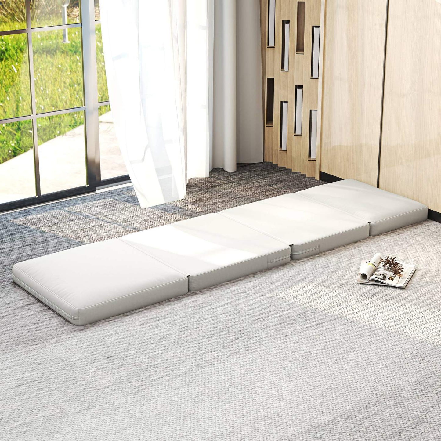 3-in-1 folding sofa bed, velvet upholstery, cream white