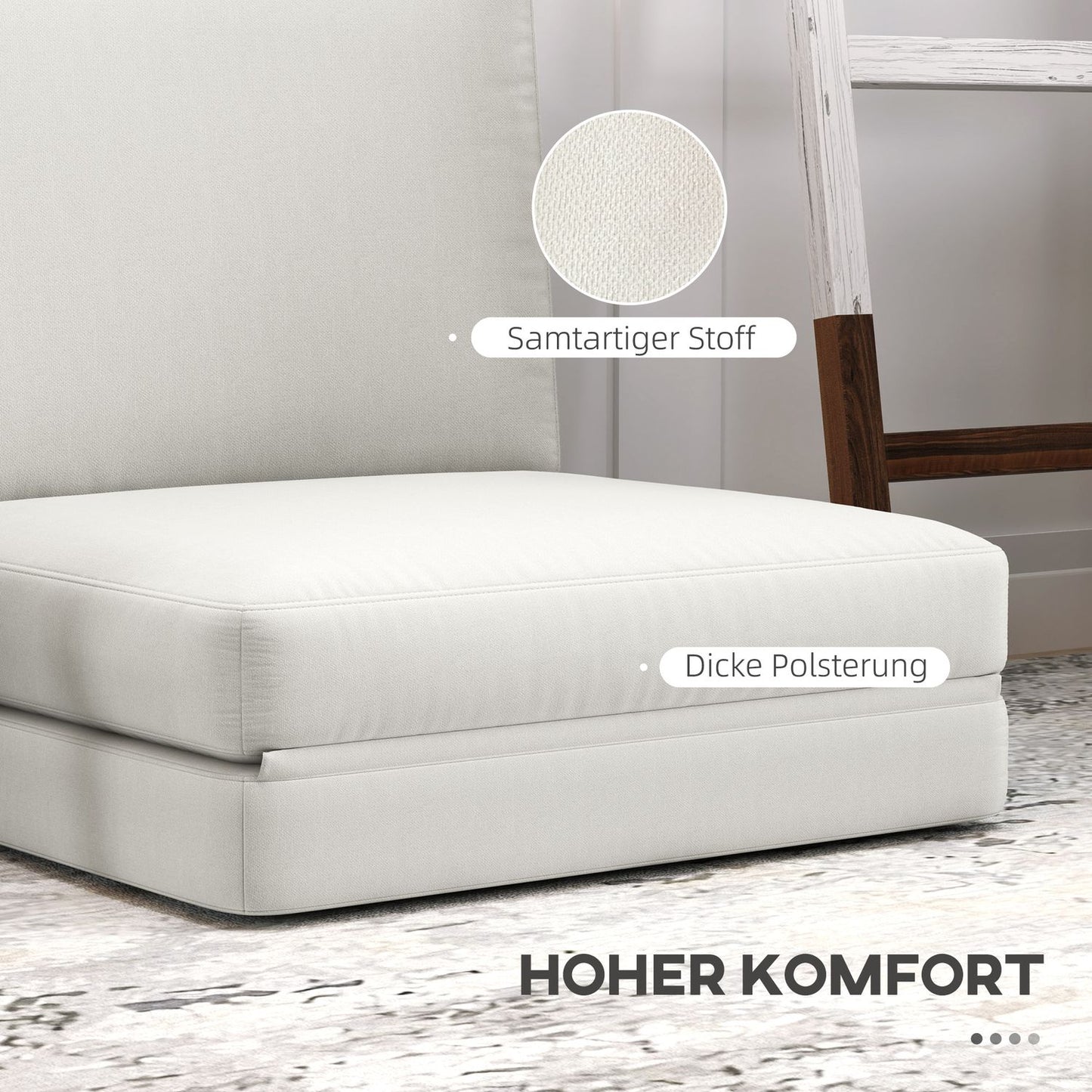 3-in-1 folding sofa bed, velvet upholstery, cream white