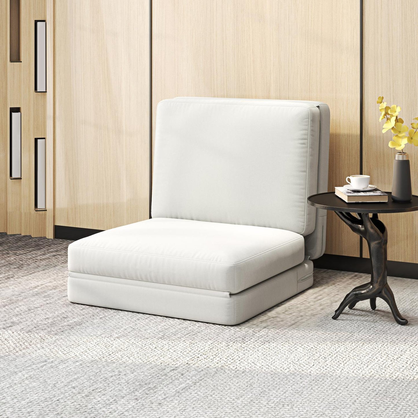 3-in-1 folding sofa bed, velvet upholstery, cream white