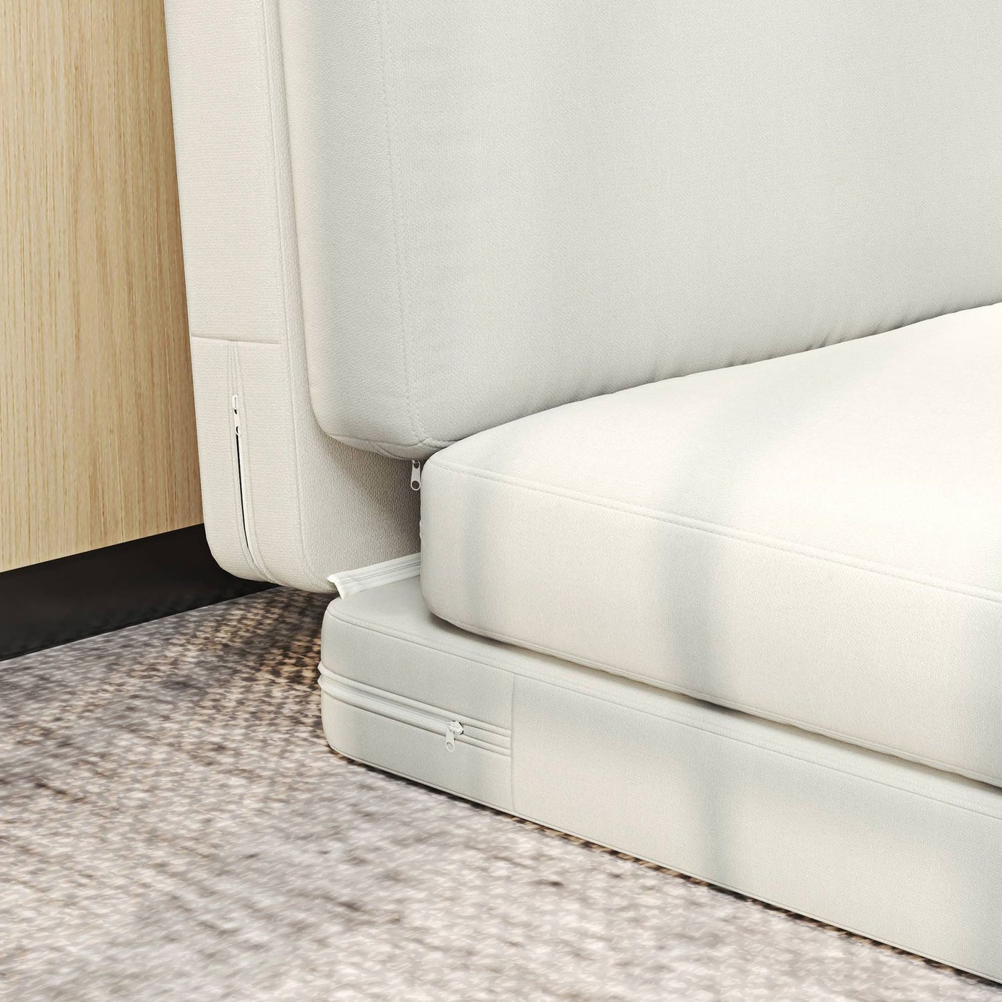 3-in-1 folding sofa bed, velvet upholstery, cream white