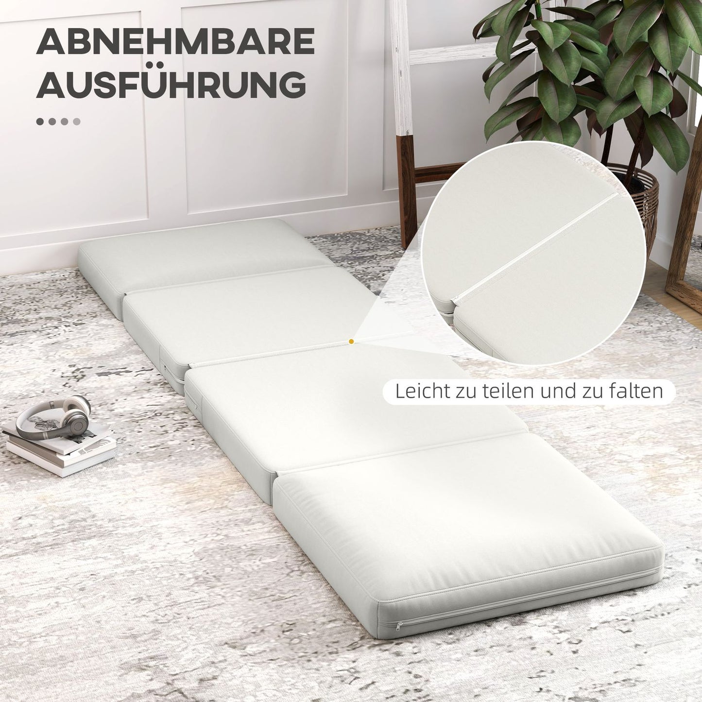 3-in-1 folding sofa bed, velvet upholstery, cream white