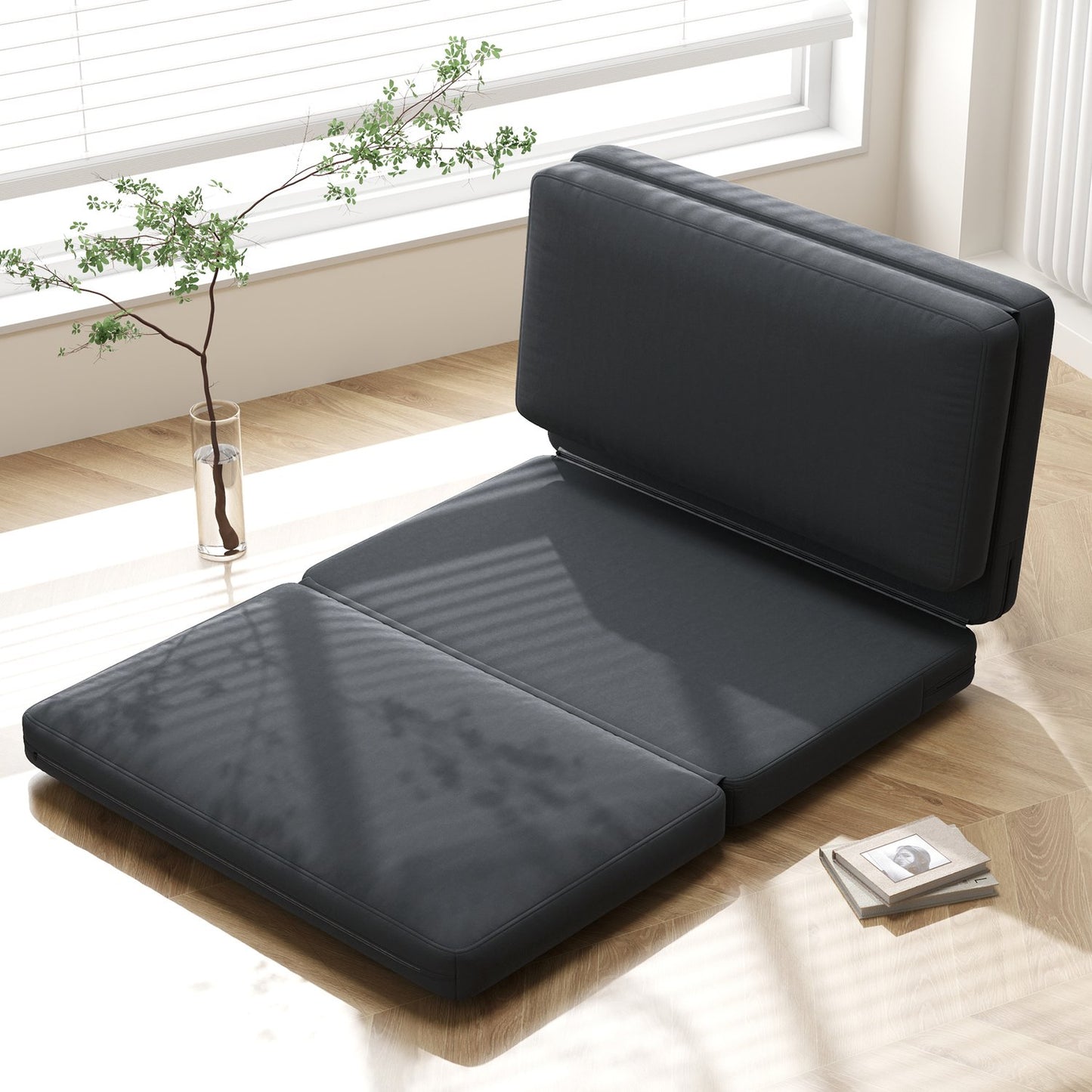Dark gray 3-in-1 folding sofa bed - velvet look, capacity 240 kg