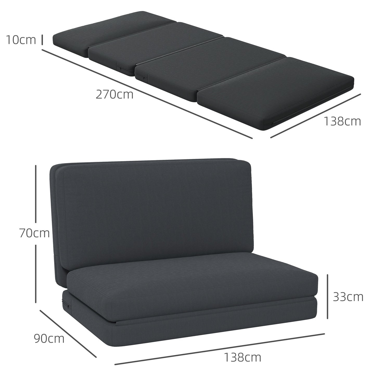 Dark gray 3-in-1 folding sofa bed - velvet look, capacity 240 kg