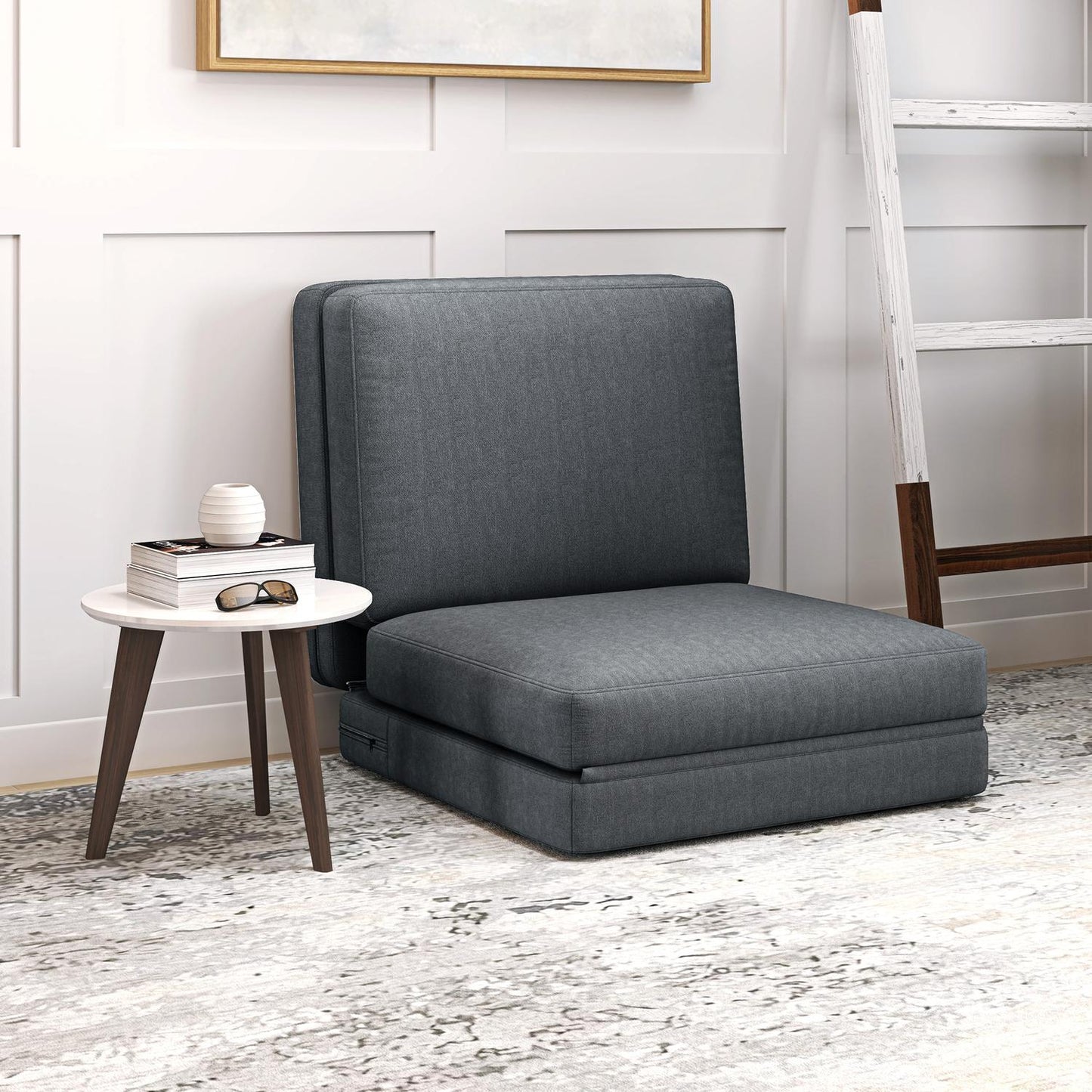 3-in-1 folding sofa bed in velvet look, capacity 240 kg, dark grey
