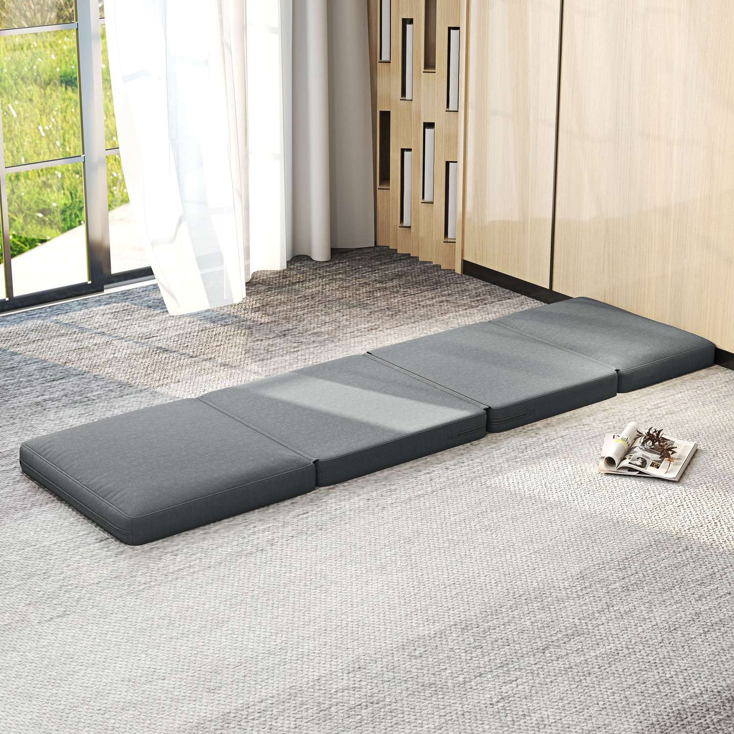 3-in-1 folding sofa bed in velvet look, capacity 240 kg, dark grey
