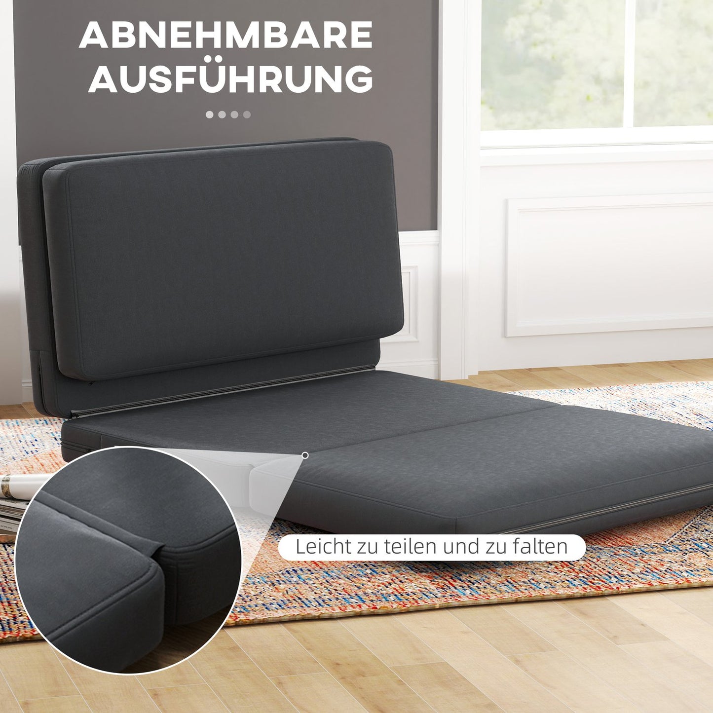 Dark gray 3-in-1 folding sofa bed - velvet look, capacity 240 kg