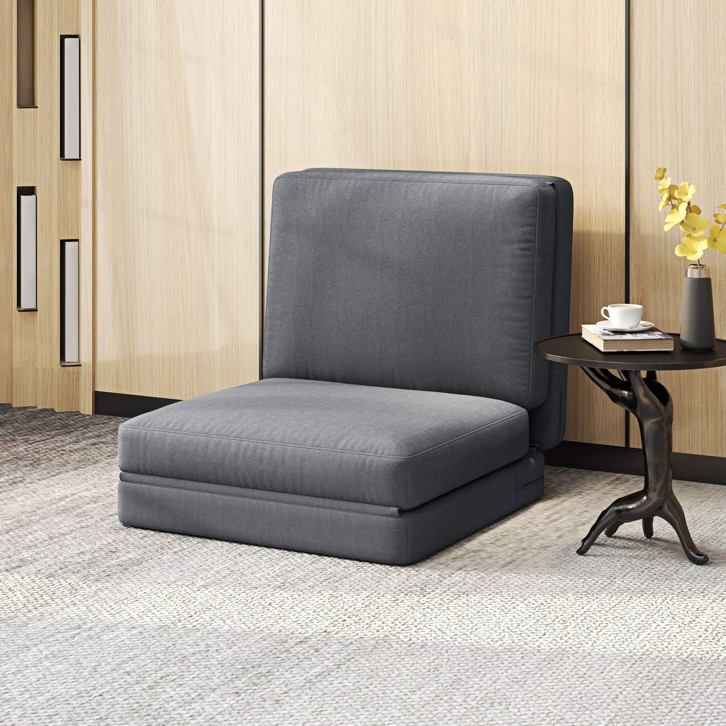 3-in-1 folding sofa bed in velvet look, capacity 240 kg, dark grey