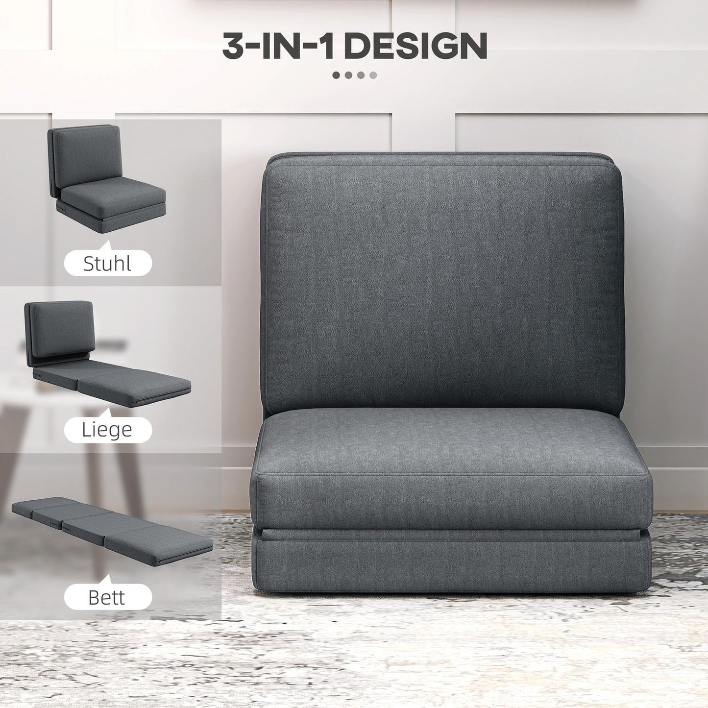 3-in-1 folding sofa bed in velvet look, capacity 240 kg, dark grey