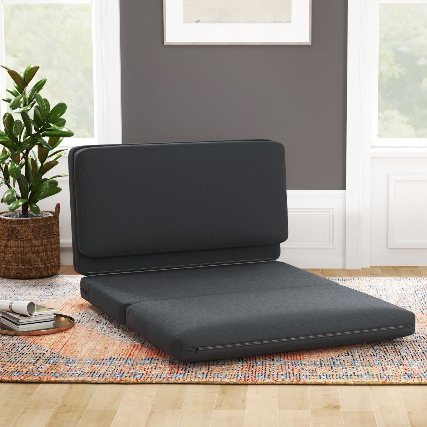 Dark gray 3-in-1 folding sofa bed - velvet look, capacity 240 kg