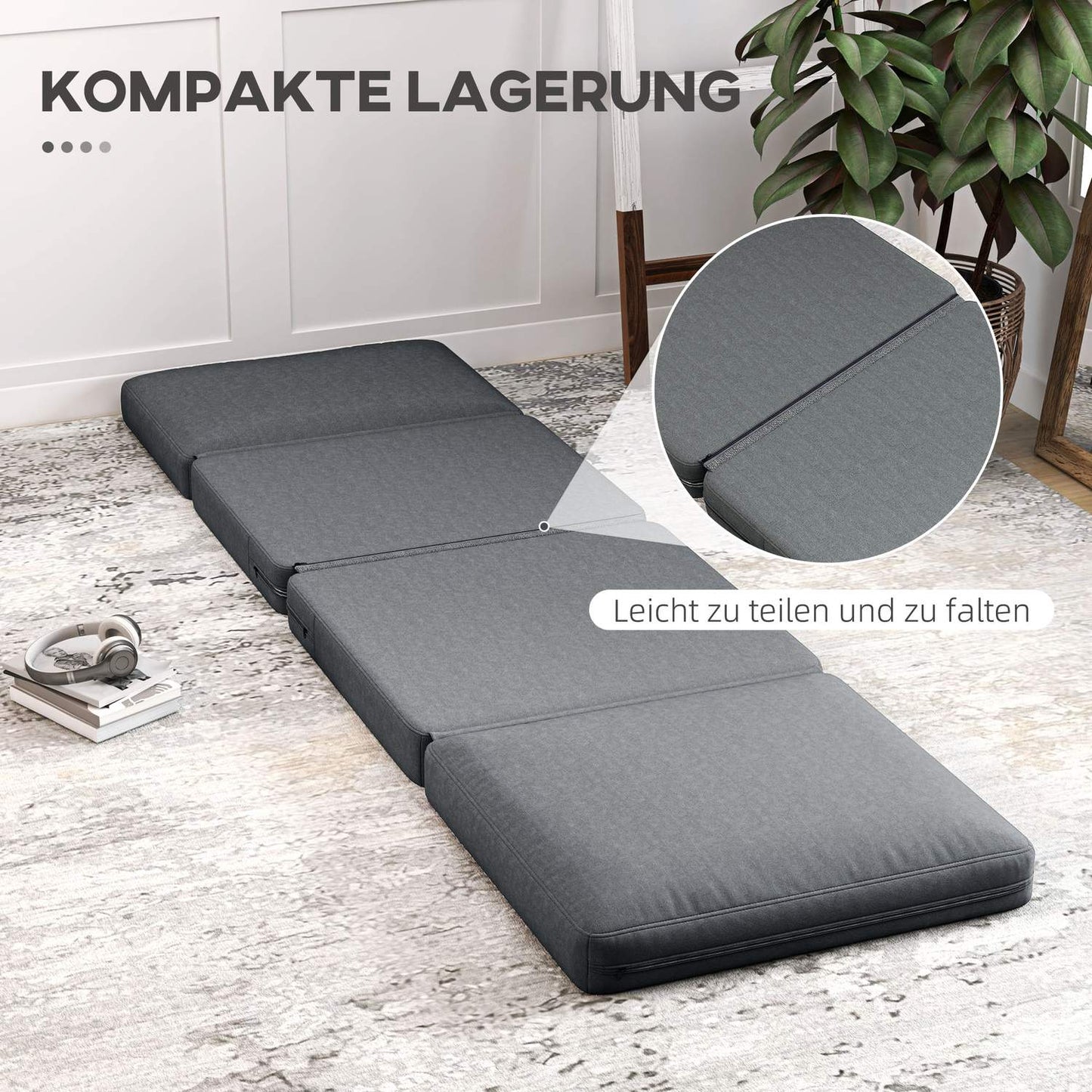 3-in-1 folding sofa bed in velvet look, capacity 240 kg, dark grey
