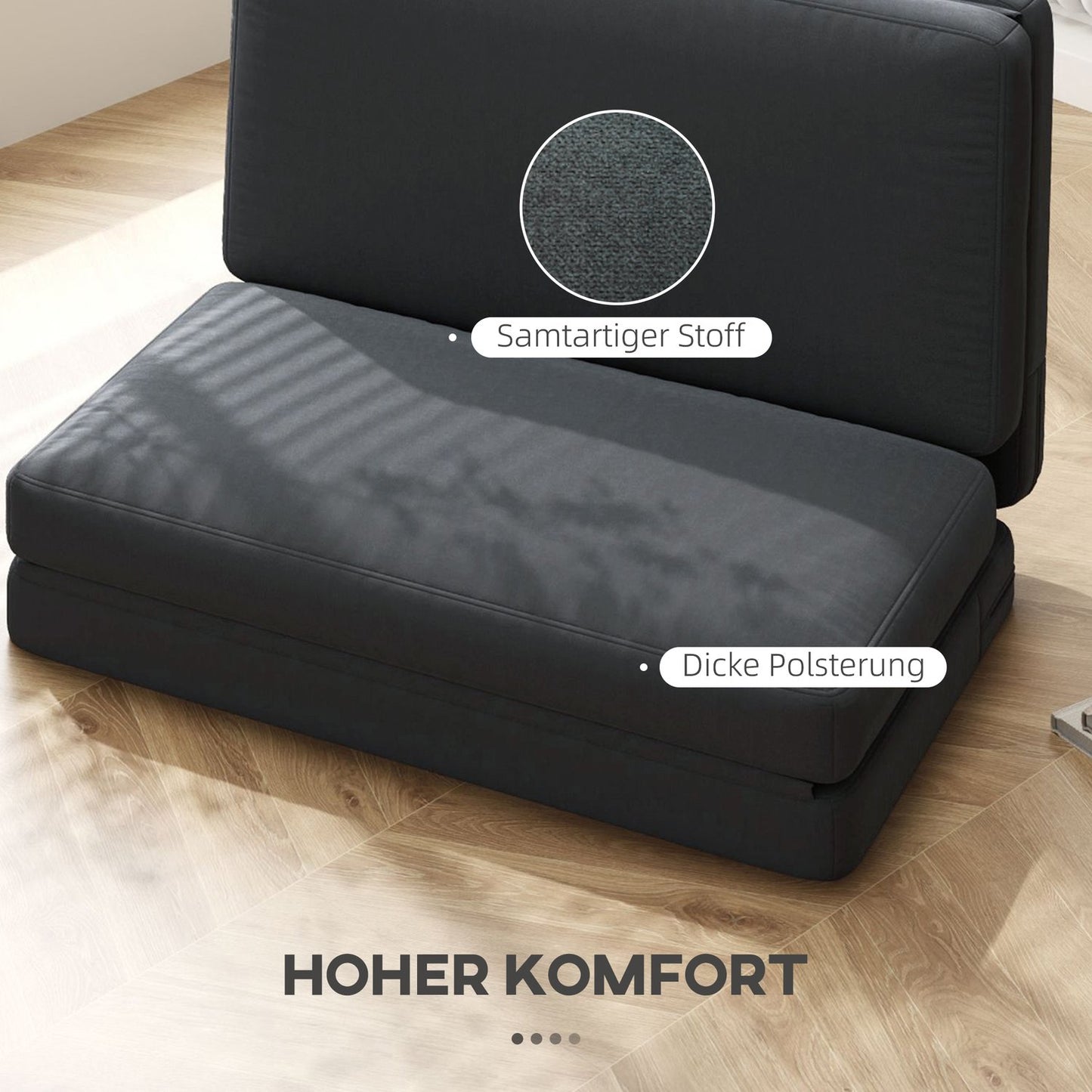 Dark gray 3-in-1 folding sofa bed - velvet look, capacity 240 kg