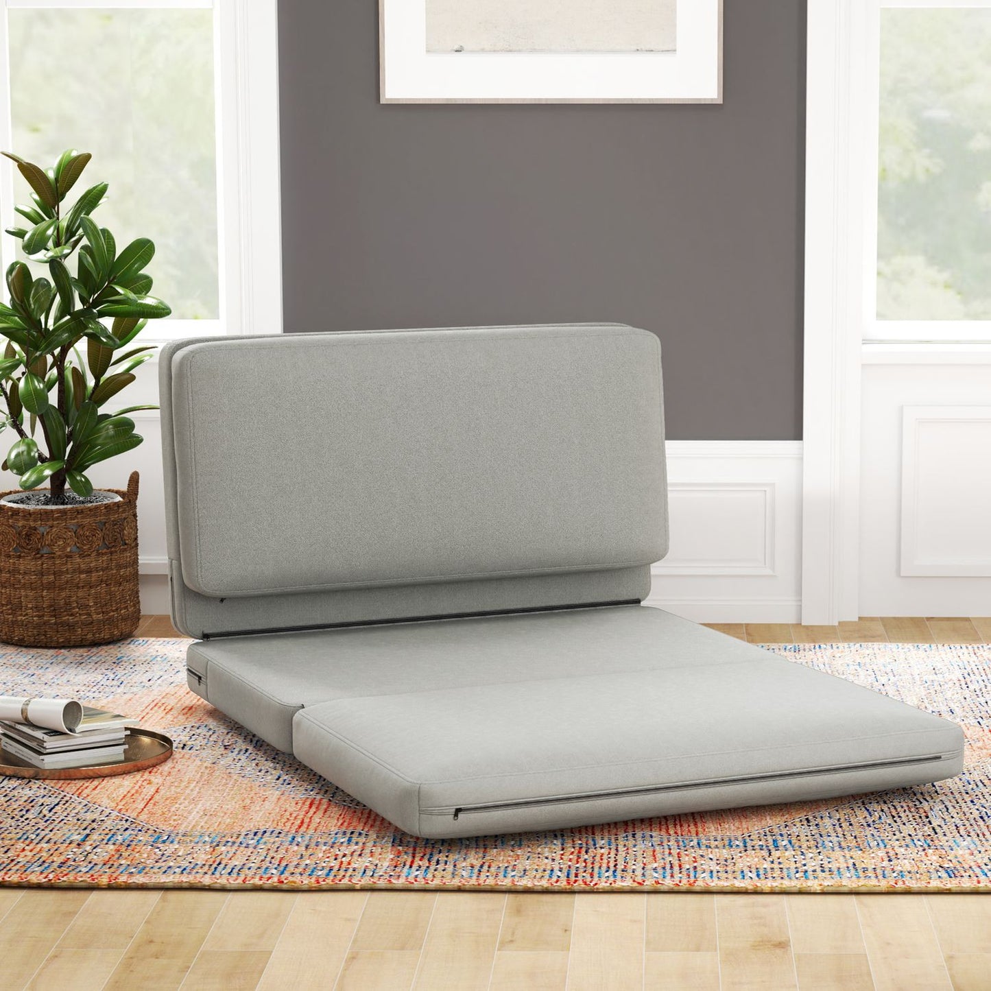 Floor sofa, 3-in-1, velvet look, holds 240 kg, light grey