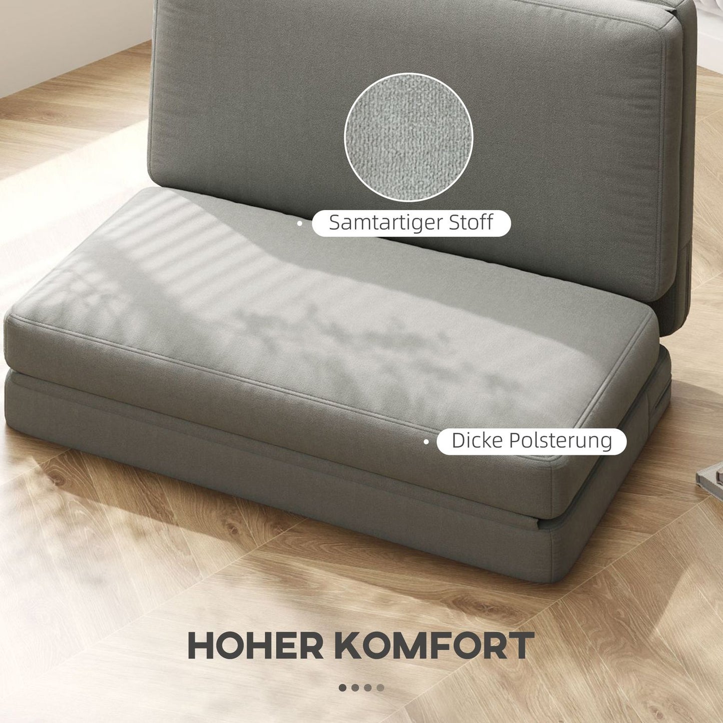 Floor sofa, 3-in-1, velvet look, holds 240 kg, light grey