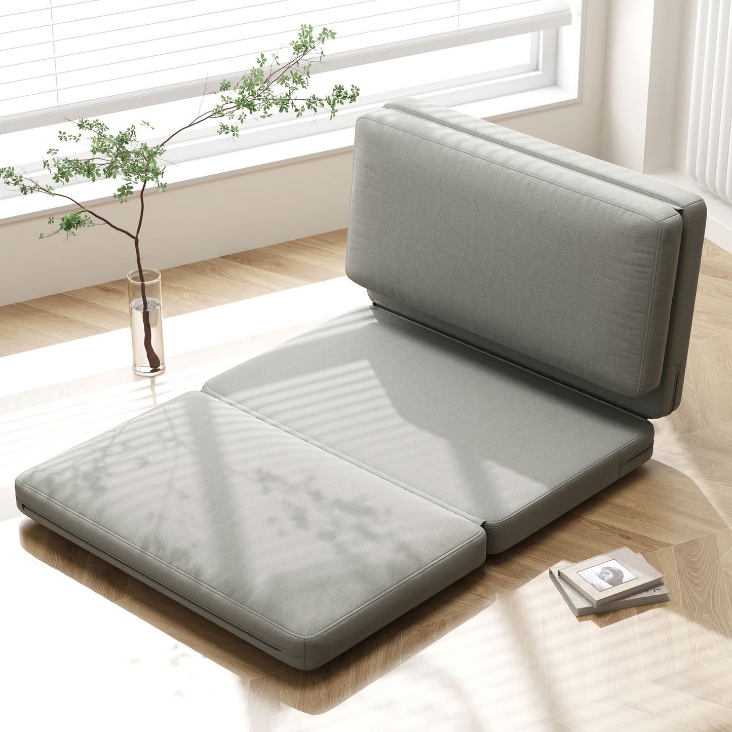Floor sofa, 3-in-1, velvet look, holds 240 kg, light grey