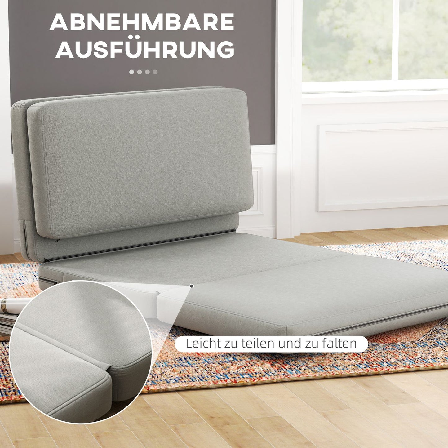 Floor sofa, 3-in-1, velvet look, holds 240 kg, light grey
