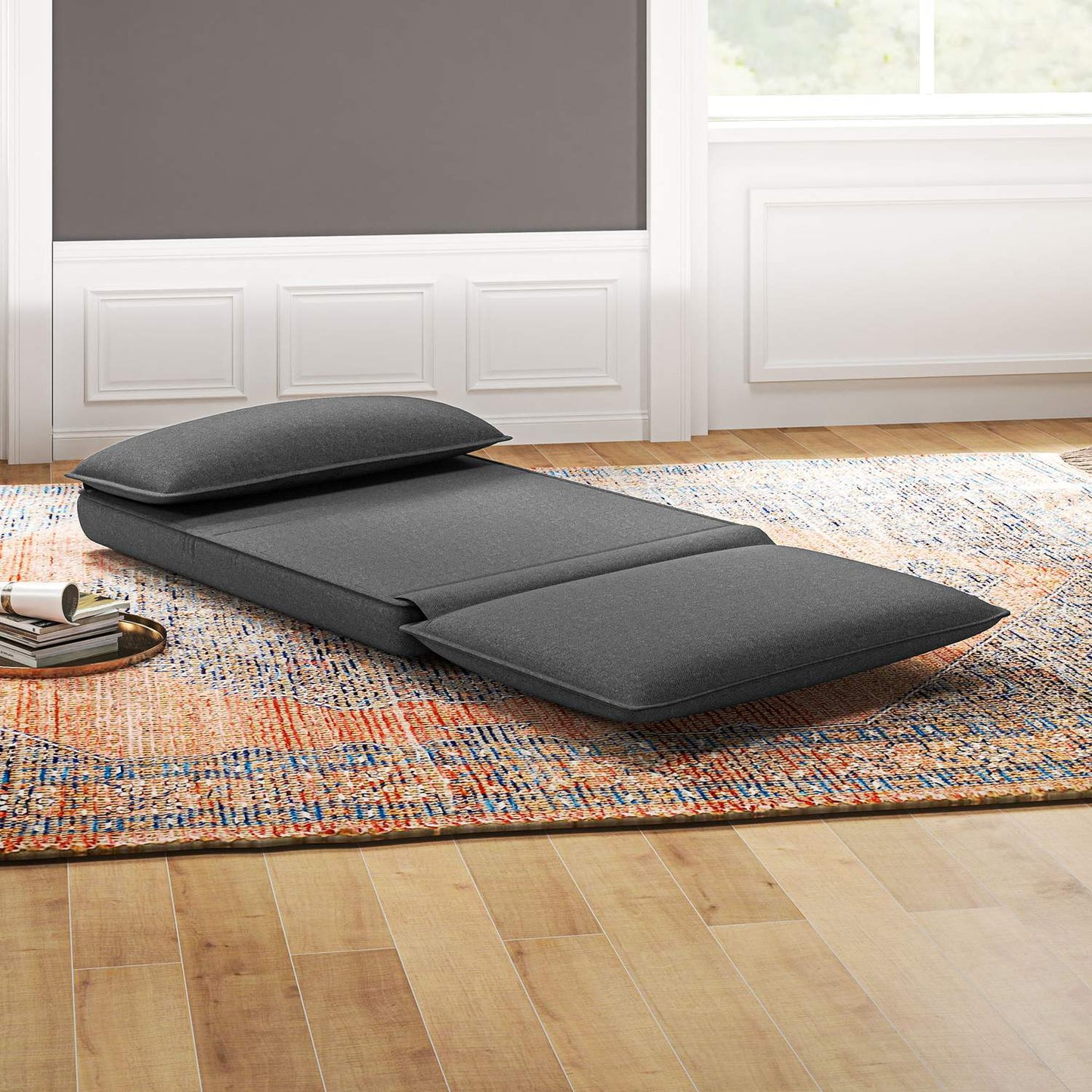 Folding sofa bed, 4-in-1, linen look, dark grey, 150 kg Capacity