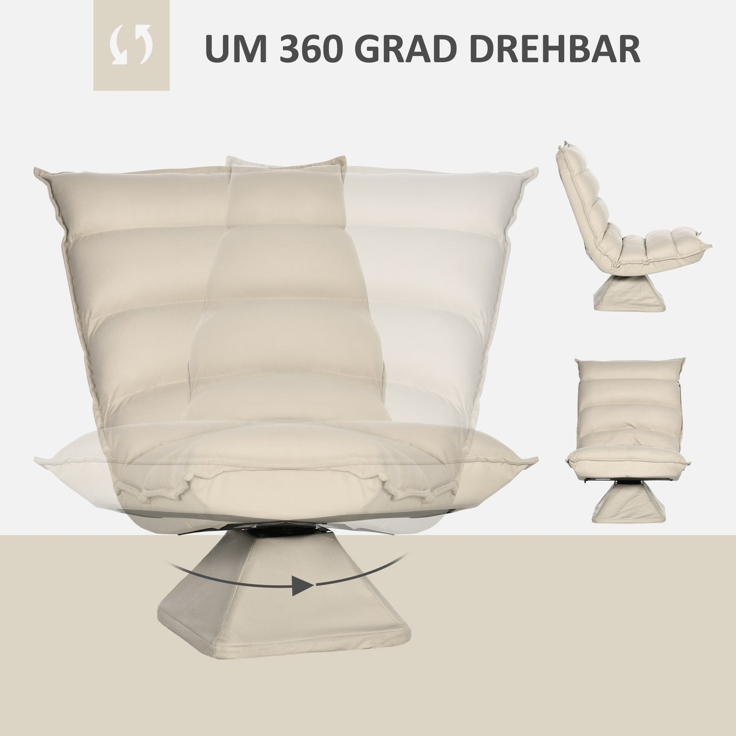 Adjustable floor chair, 360° rotatable, beige, 62x70x95 cm