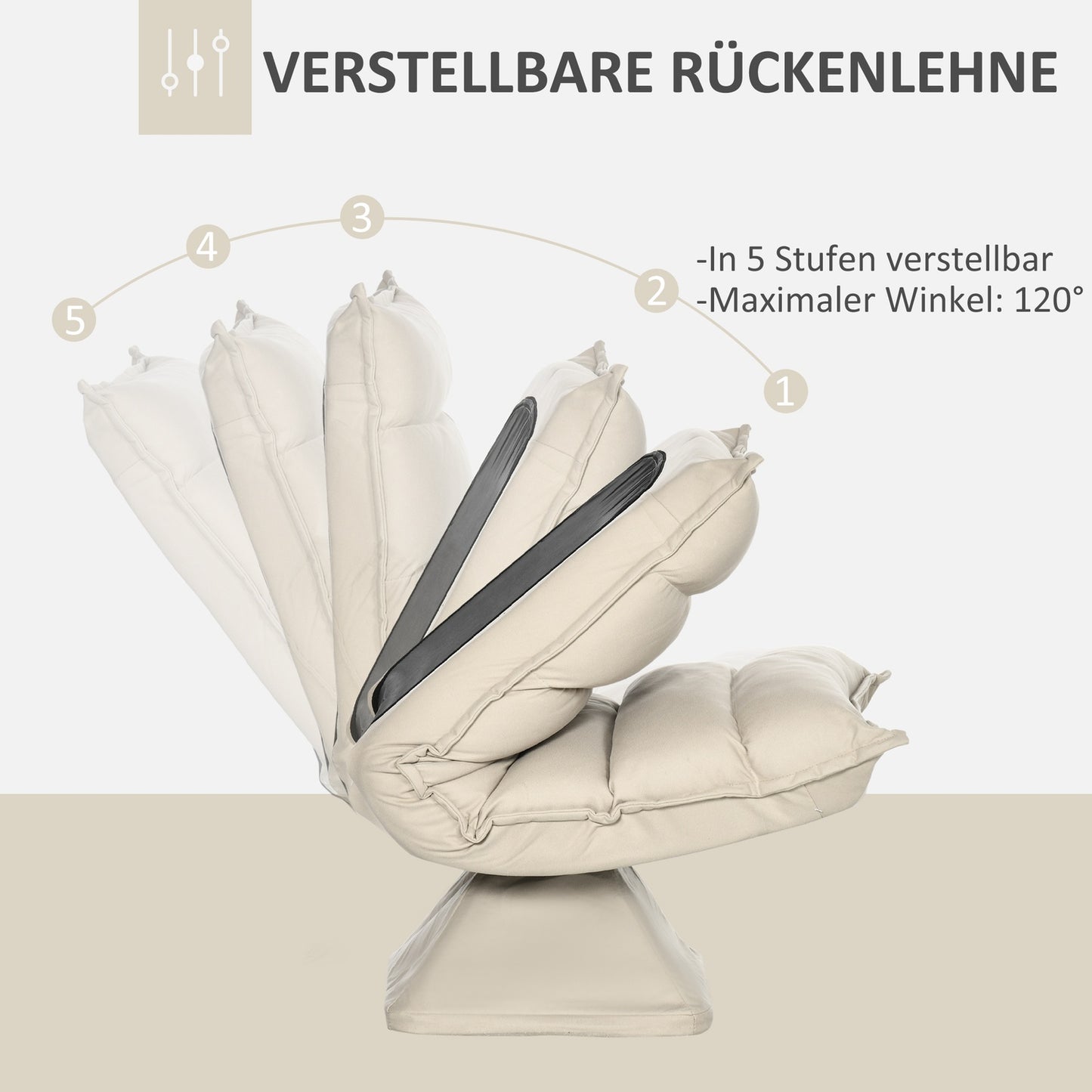 Adjustable floor chair, 360° rotatable, beige, 62x70x95 cm