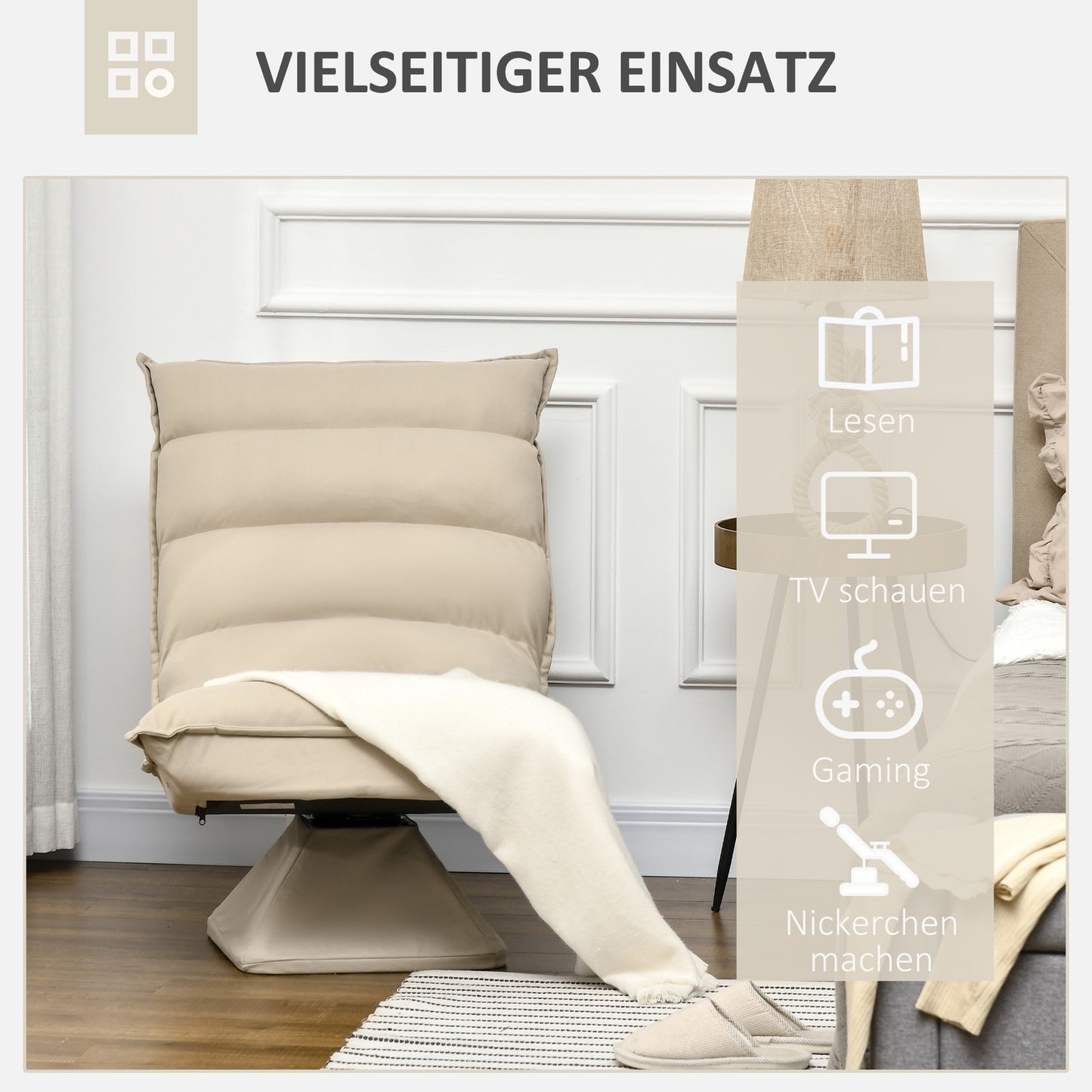 Adjustable floor chair, 360° rotatable, beige, 62x70x95 cm
