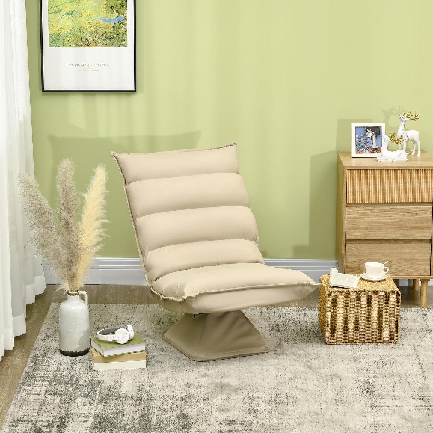 Adjustable floor chair, 360° rotatable, beige, 62x70x95 cm