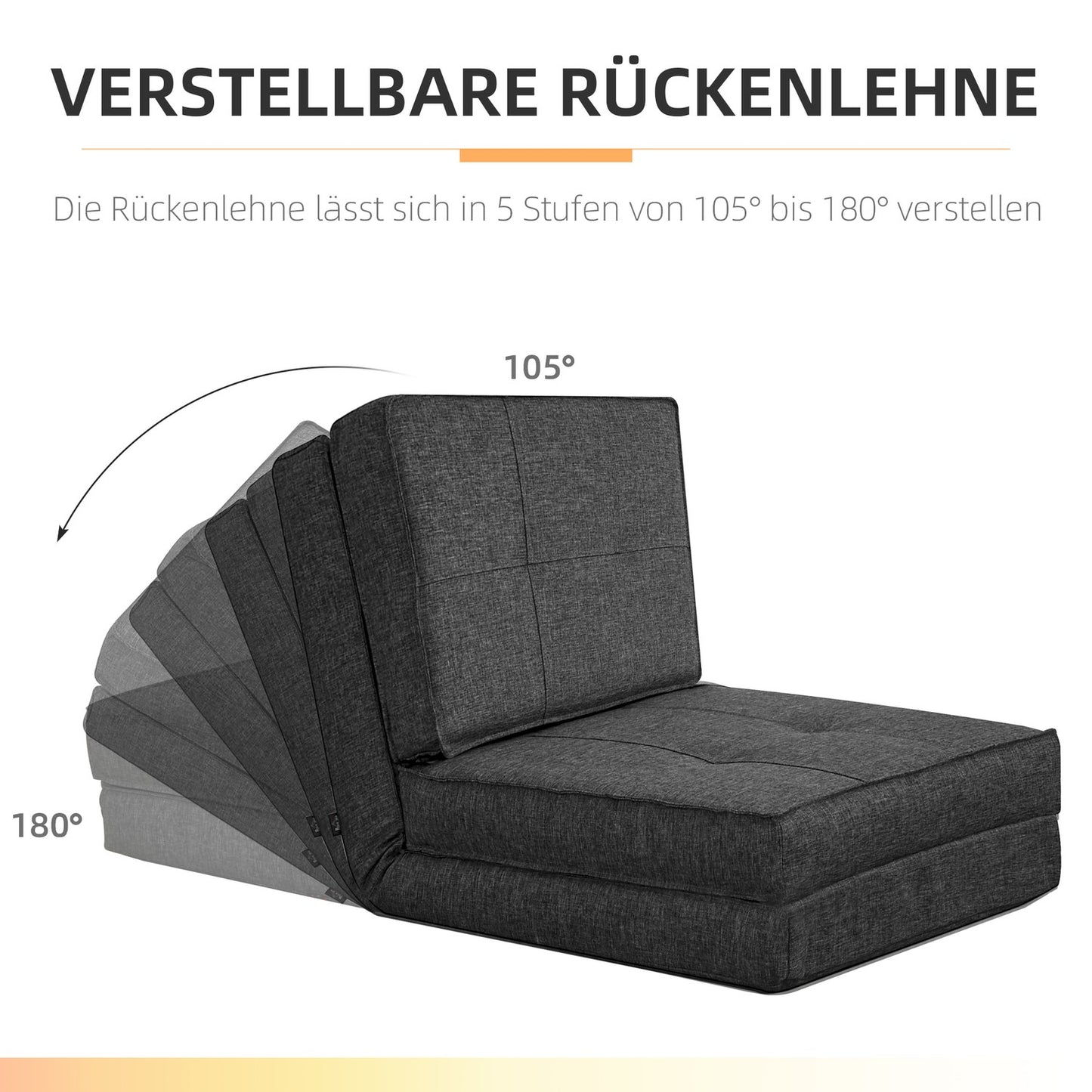 Folding Floor chair Sofa bed, 5-stage adjustable, dark grey