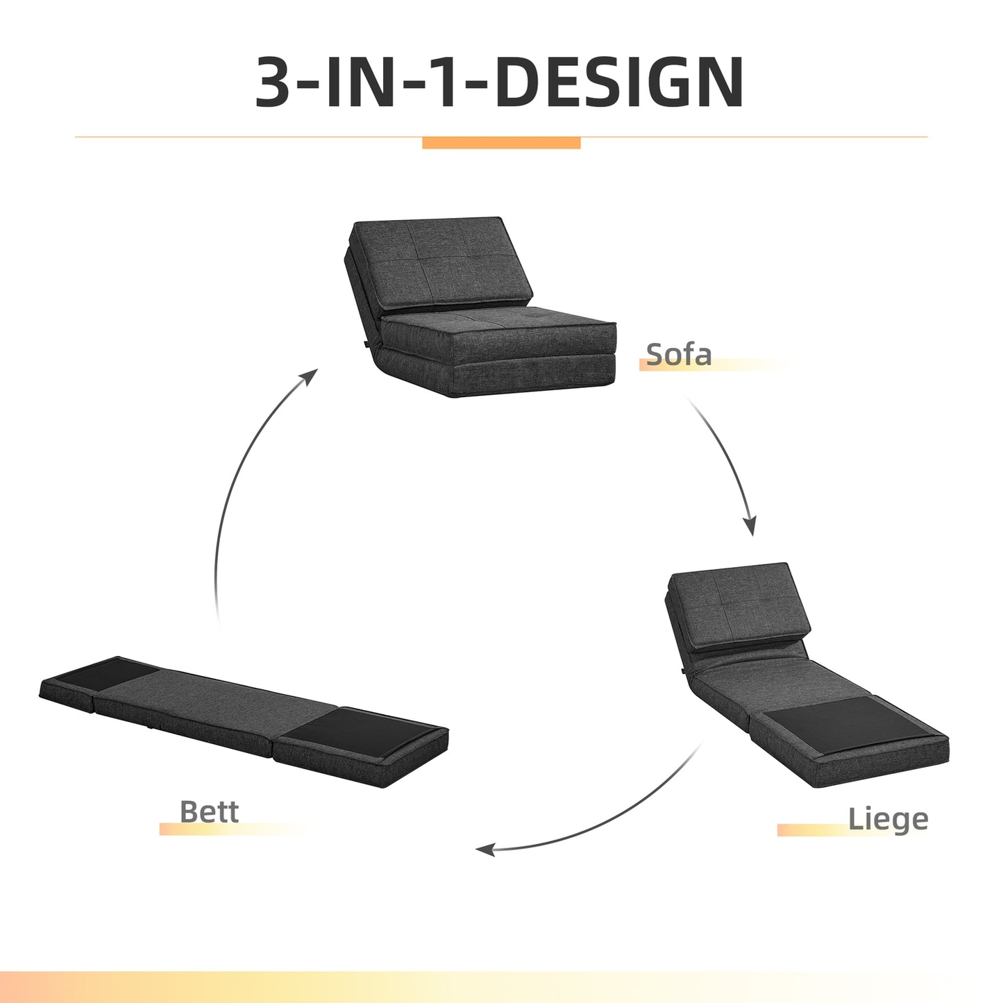 Folding Floor chair Sofa bed, 5-stage adjustable, dark grey