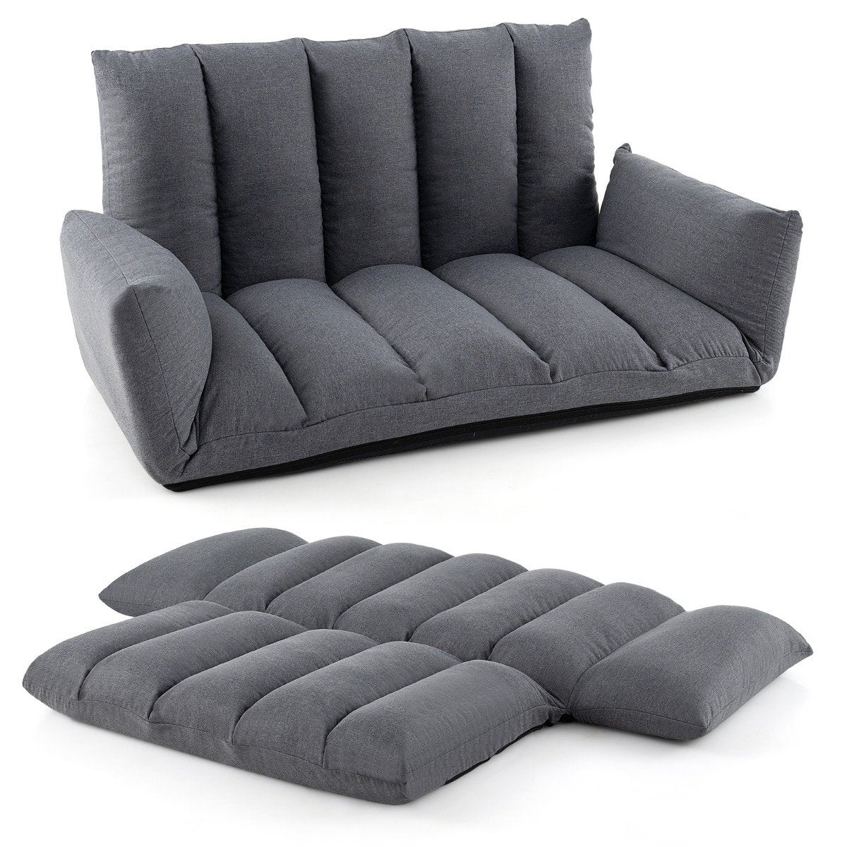 Floor sofa with 5-way adjustable backrest & armrests relaxation chair for living room gray