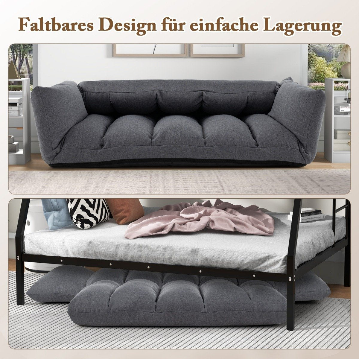 Floor sofa with 5-way adjustable backrest & armrests relaxation chair for living room gray