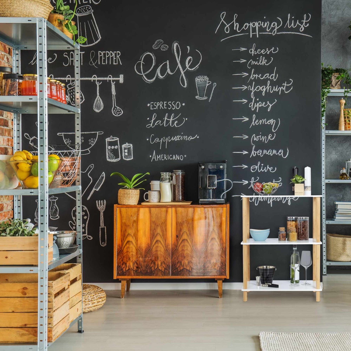 Floor-standing shelf with 3 levels