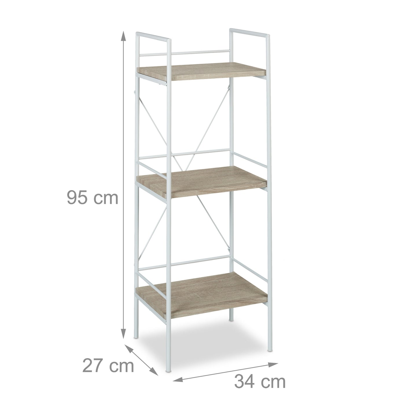 Floor-standing shelf with 3 levels