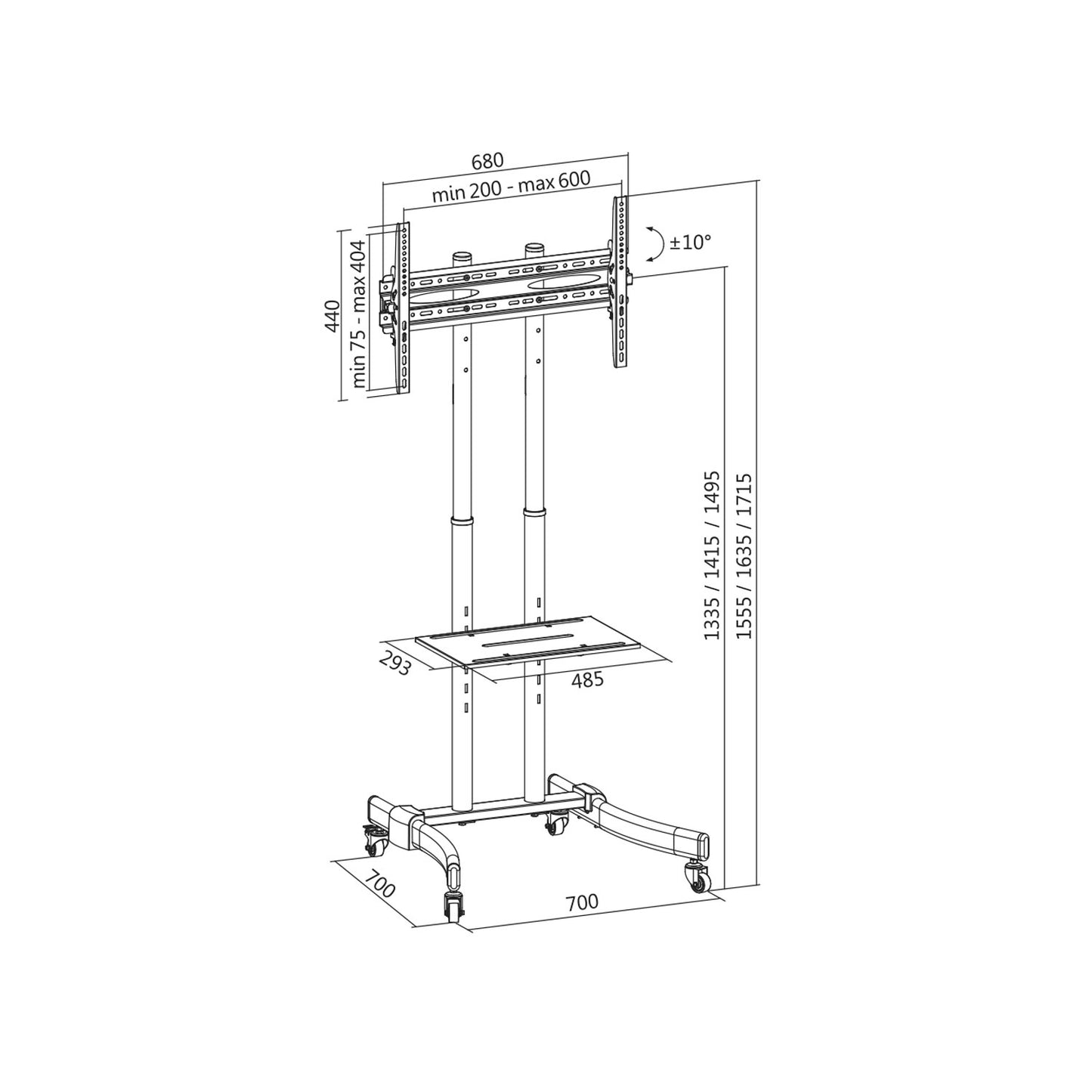 Floor stand with wheels TV 37-70" max 40kg Black