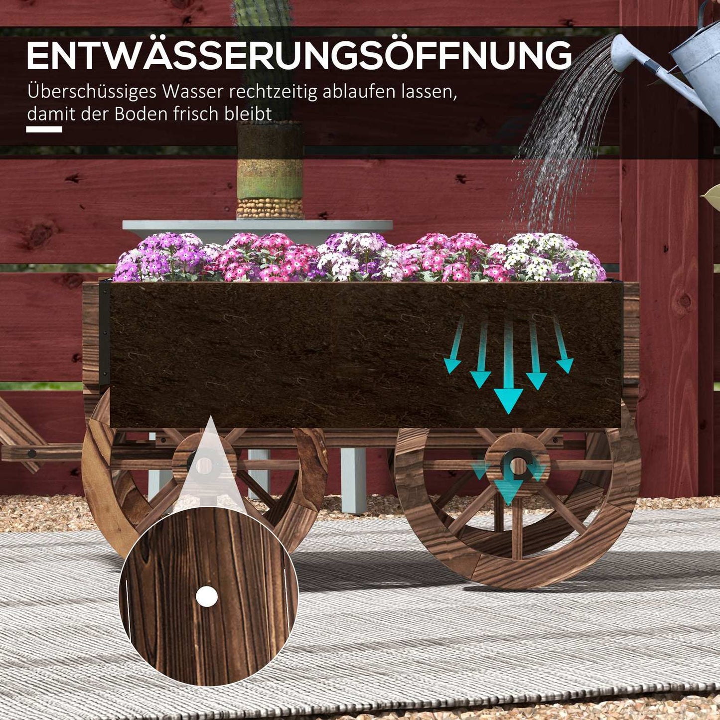 Wooden cart Flower box, Garden pot, 30 Kg Capacity