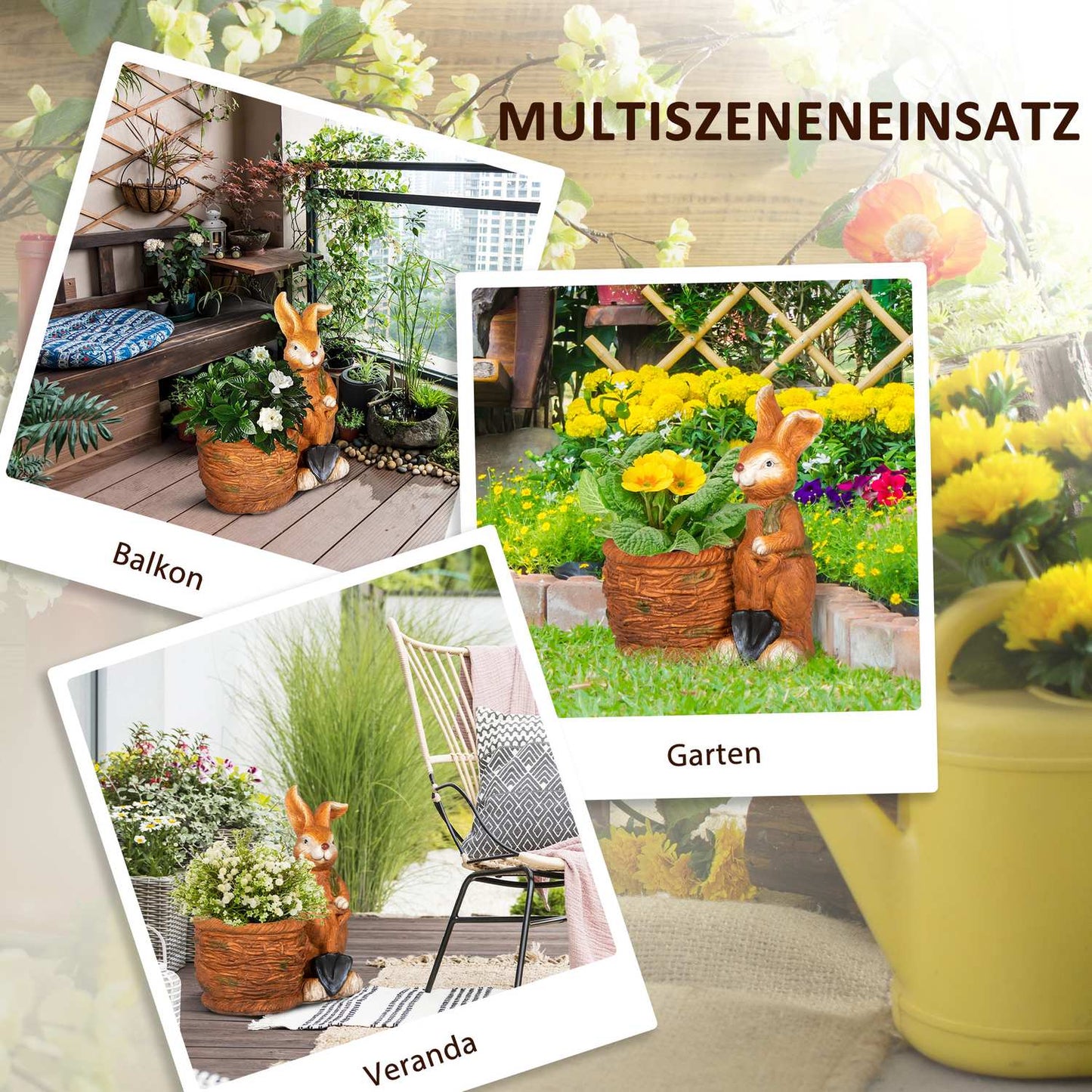 Rabbit with Wicker Basket Flower Pot - Herb Planter, MGO
