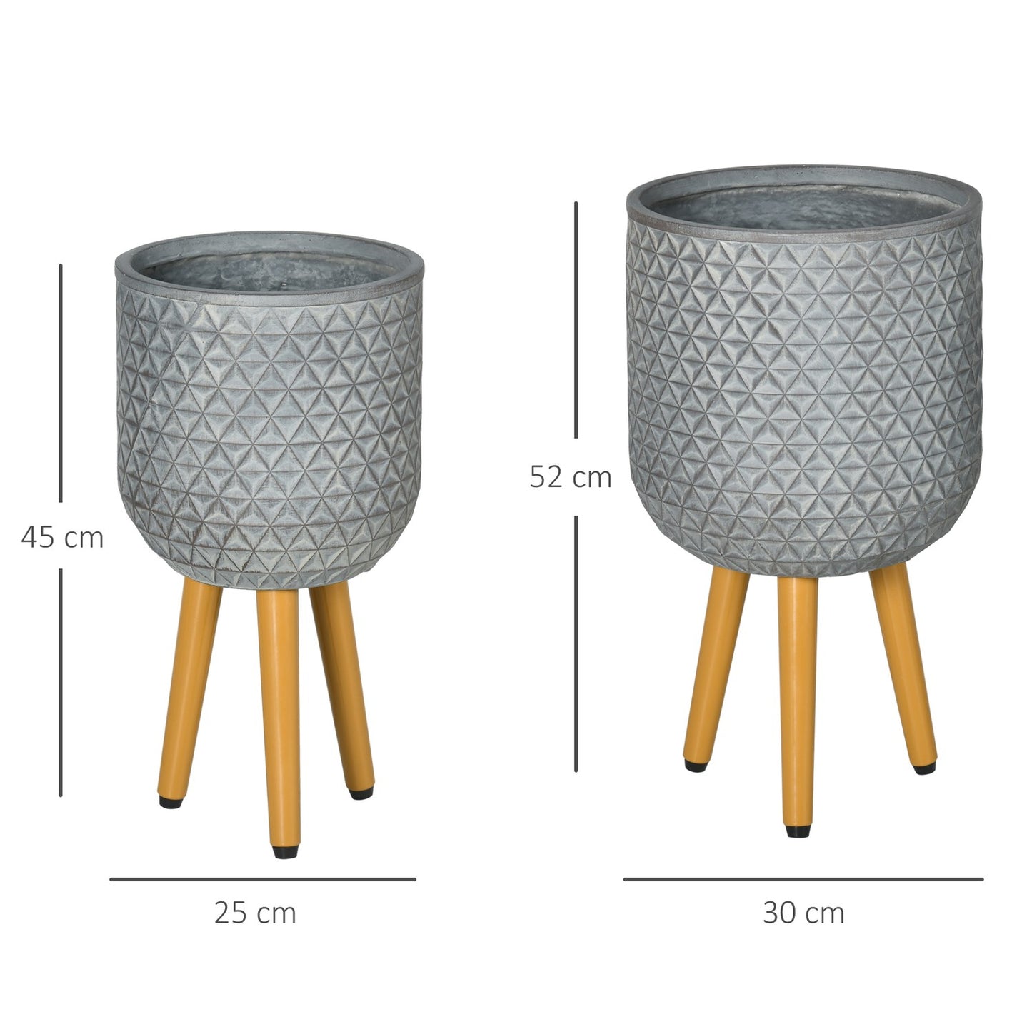 Set of 2 gray pots with feet and drainage holes
