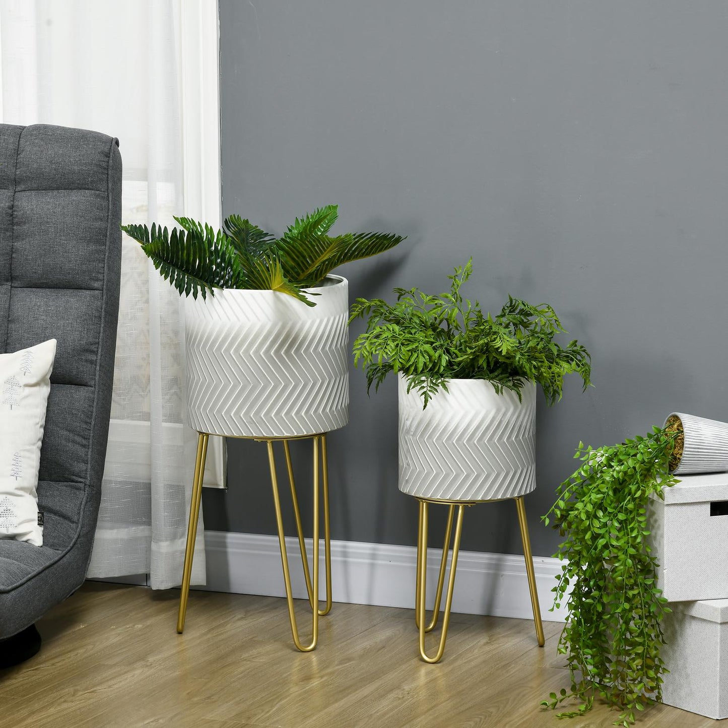 Plant stand in metal with 2 indoor/outdoor flower pots