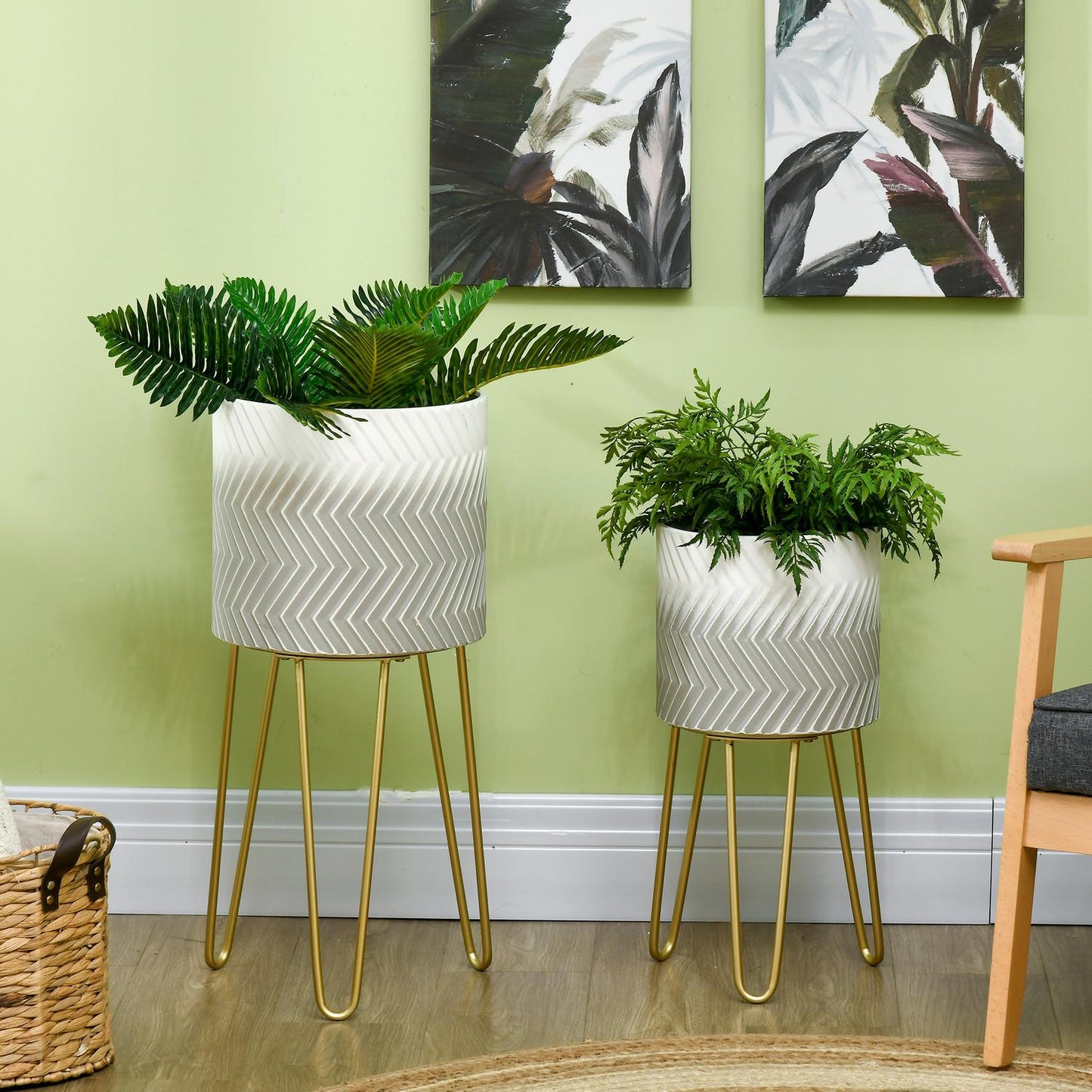 Plant stand in metal with 2 indoor/outdoor flower pots